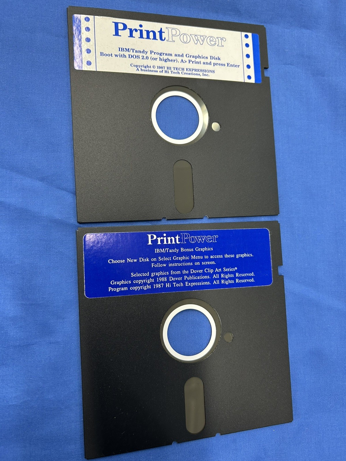 2 Commodore 64 Print Power Disk IBM Tandy Program Bonus Graphics Dover Clip Art