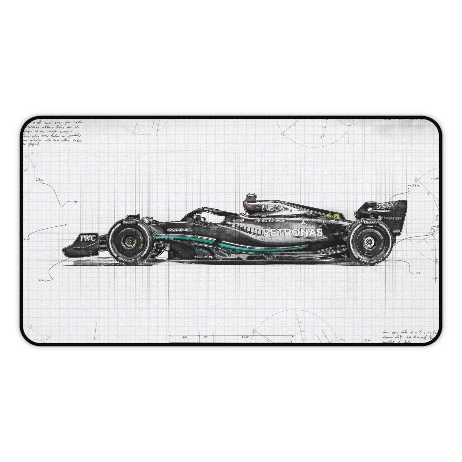 Formula One Race Car Desk Mat | Racing Blueprint Mousepad