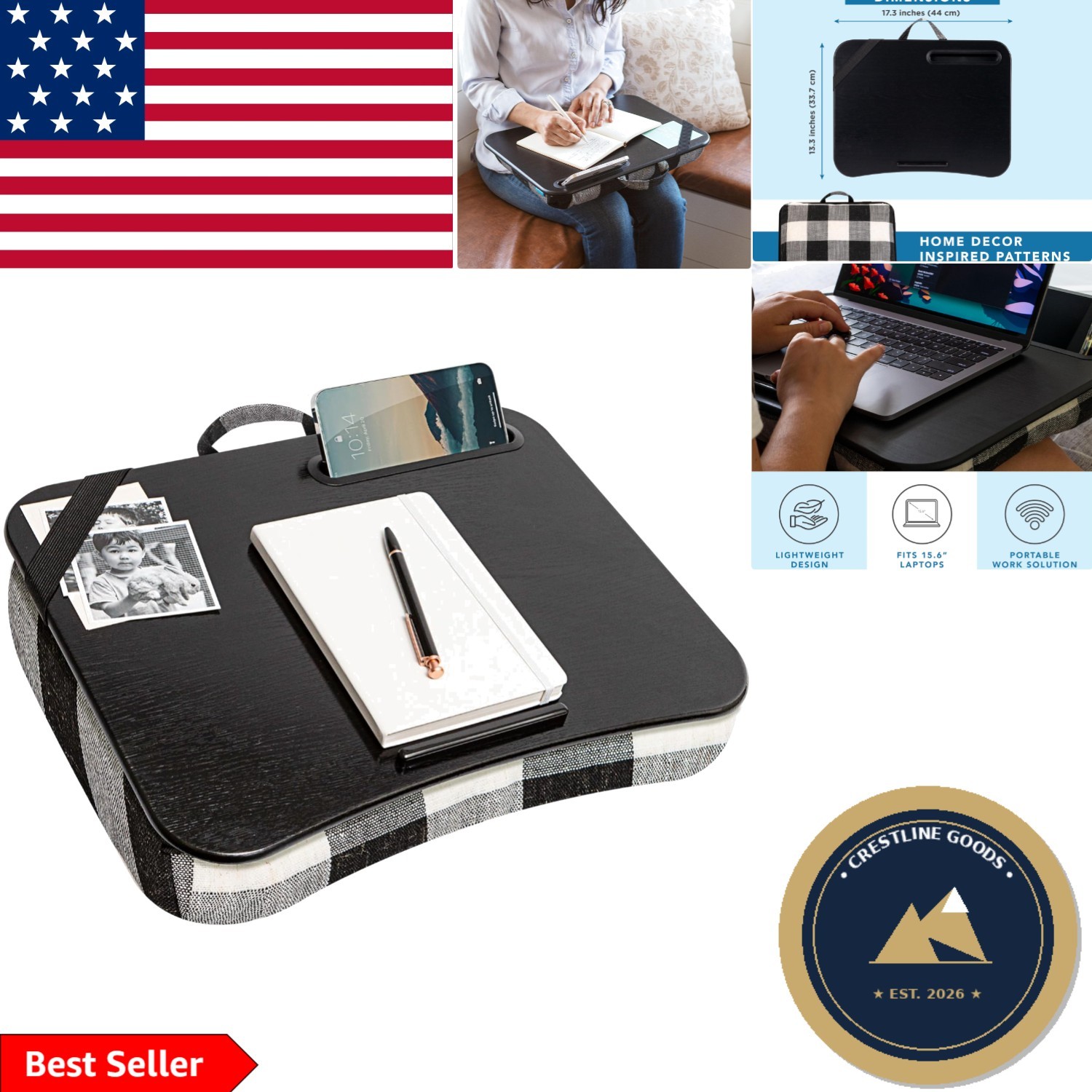 2-Pack Designer Lap Desk Set with Storage Basket - Modern and Multifunctional