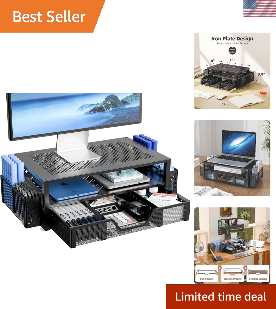 Ergonomic 2-Tier Monitor Stand with Drawer for Optimal Workspace Efficiency