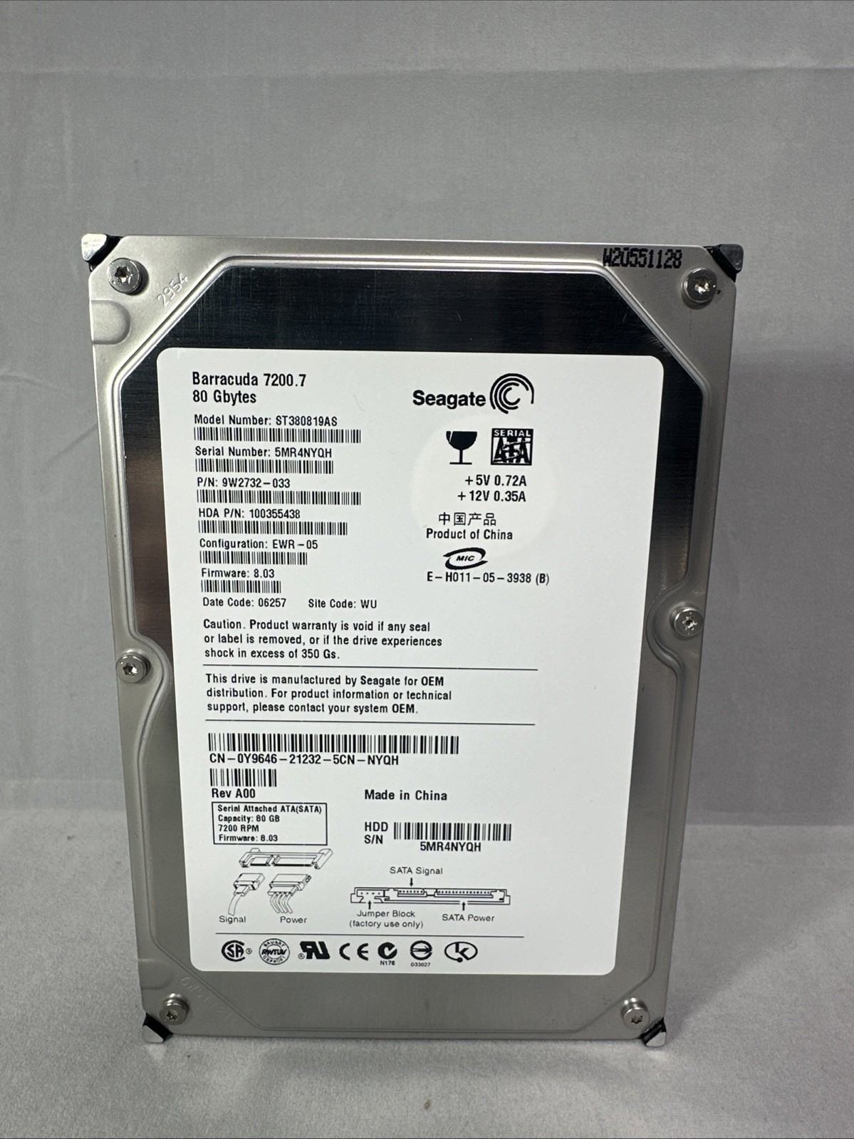 Seagate Barracuda 7200.7 80Gb Model Number ST380819AS Used Tested