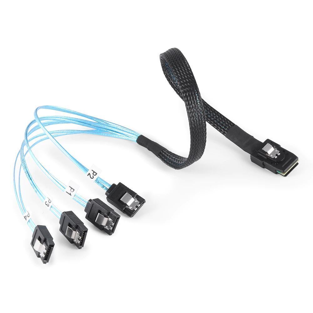 New Mini SAS 36Pin SFF-8087 to 4x SATA Fan-Out 50cm Cable SATA Raid