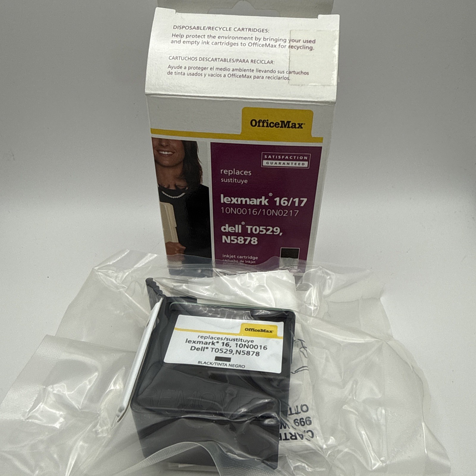 OfficeMax Replacement Lexmark 16 17 Black Ink Cartridge Dell T0529 N5878 Sealed