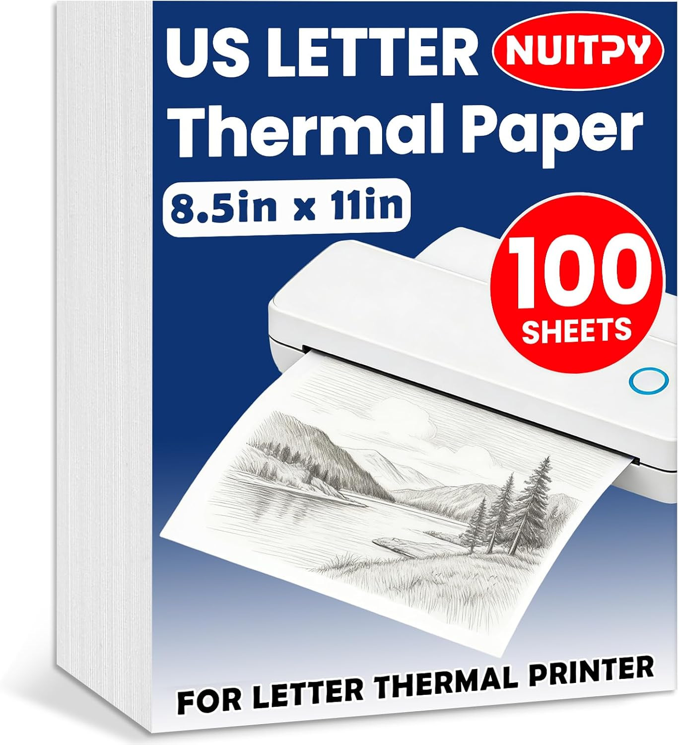 100 Sheets Thermal Printer Paper, 8.5In X 11In US Letter Size