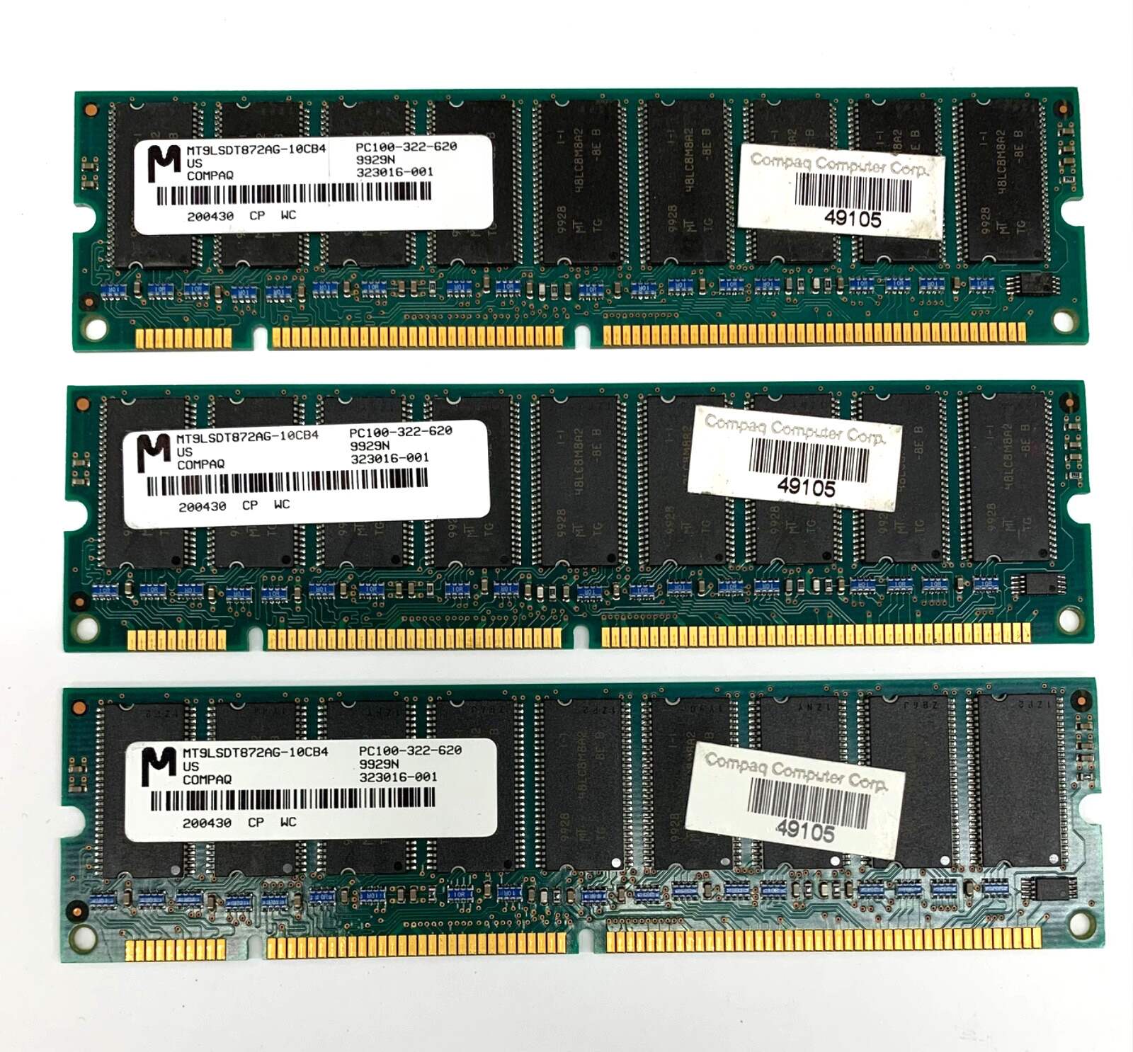 Lot of 3 Compaq PC100 MEMORY SDRAM PC100-322-620 P/N: 323016-001 49105 Vintage