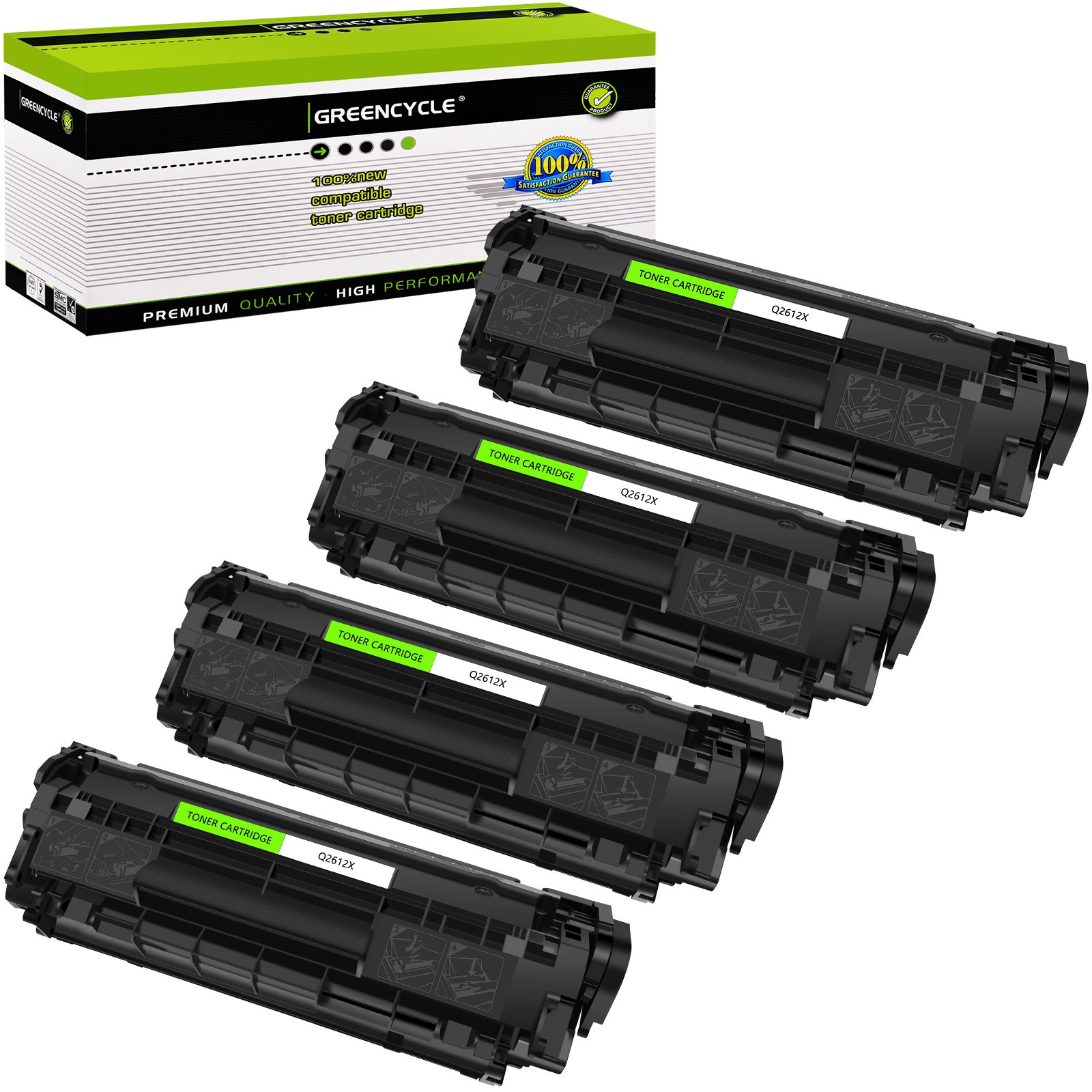 GREENCYCLE 4x Q2612X 12X Toner Cartridge For HP LaserJet 3050 All-in-One Printer