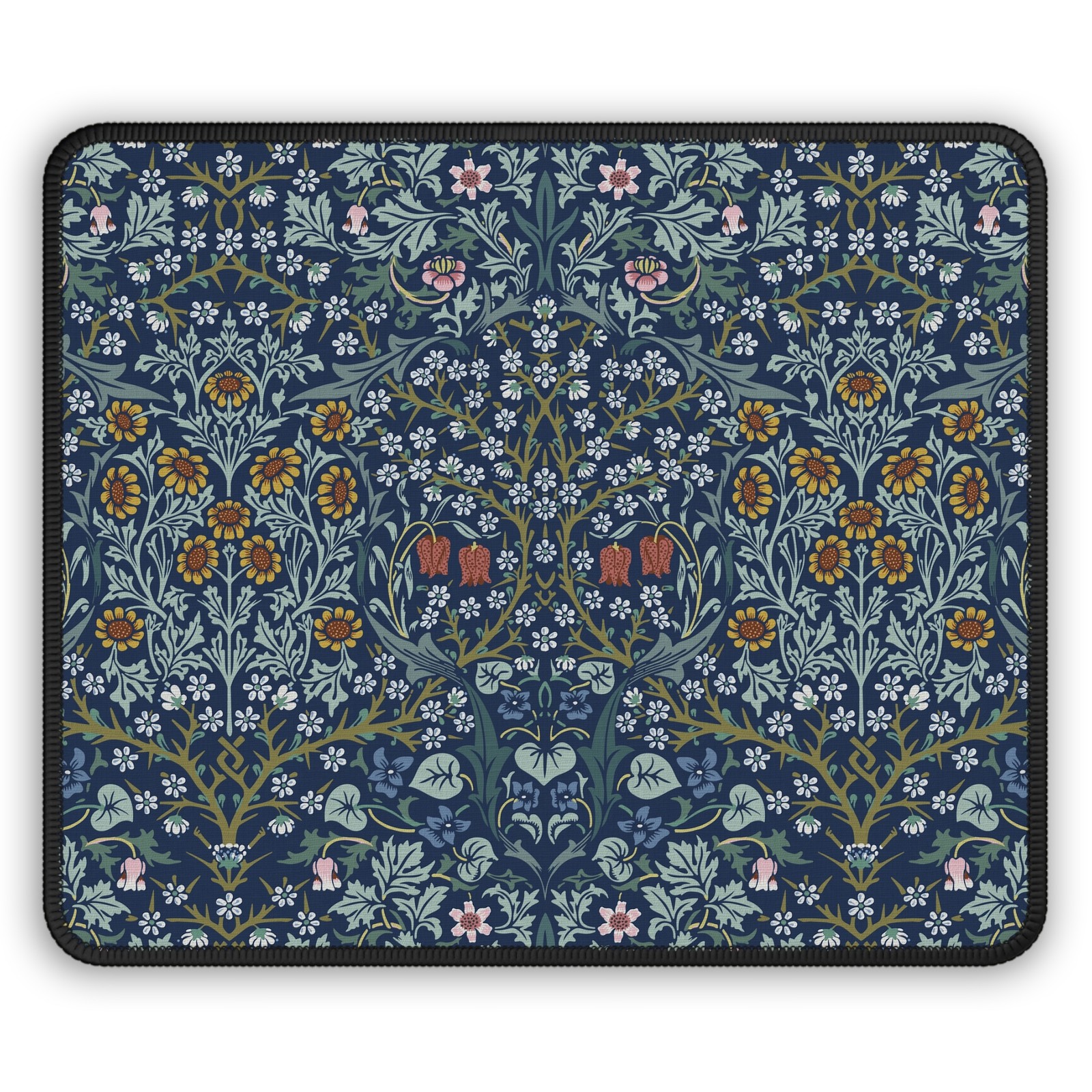 William Morris Desk Mat BLACKTHORN Victorian Botanical Mousepad in Blue Garden