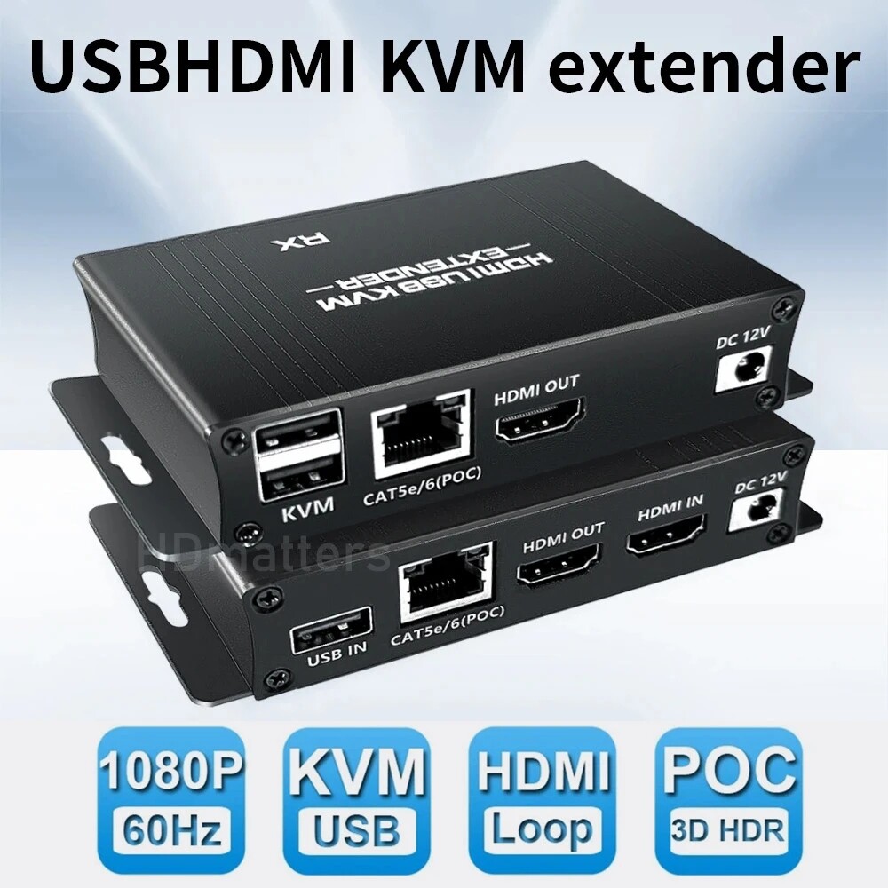 60M HDMI USB KVM Extender Splitter over Ethernet Cat5e/6 Video Audio Extension 