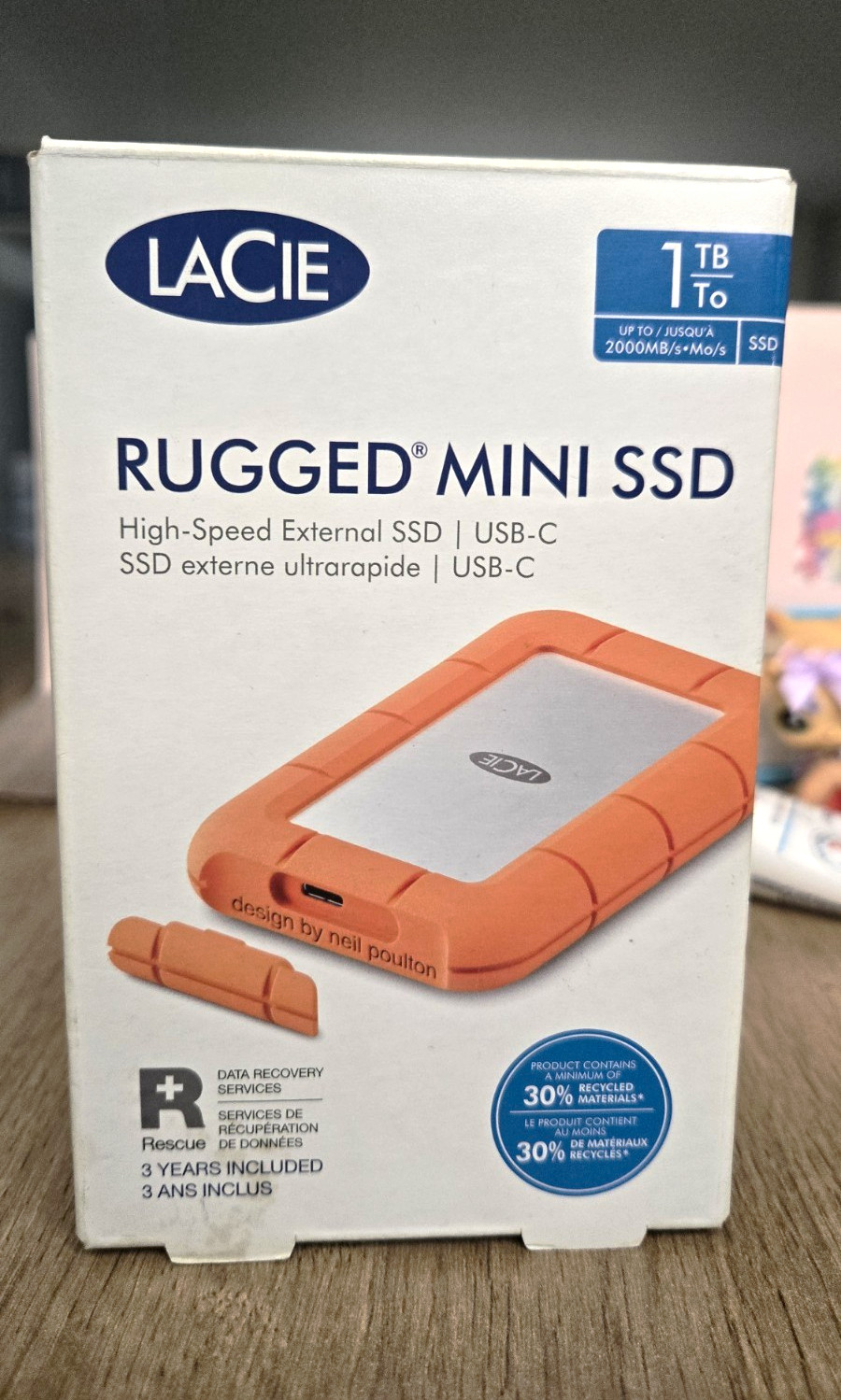 LaCie Rugged Mini SSD 1TB USB-C Shock/Water Resistant 2000MB/s Orange