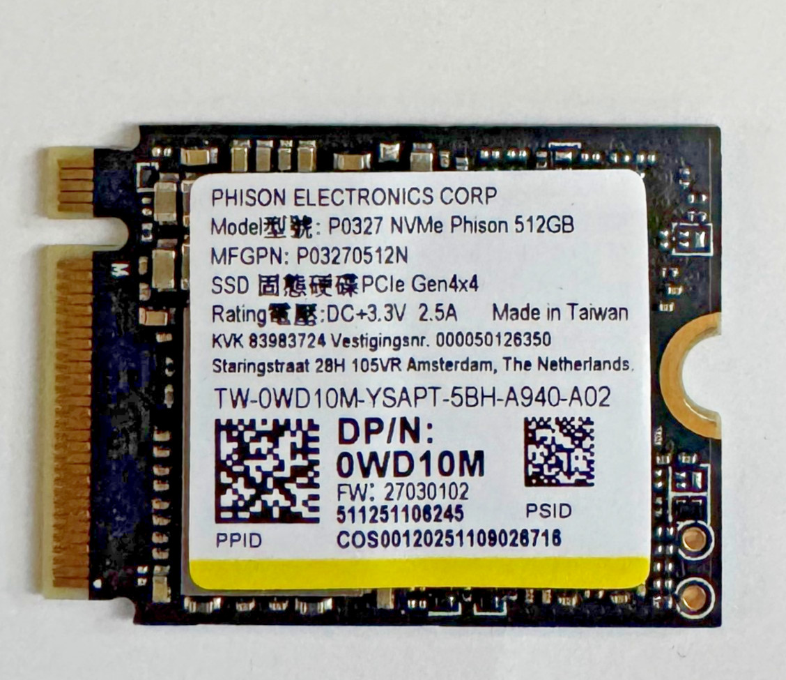 Phison 512GB M.2 2230 NVMe PCIe Gen4x4 Internal SSD P03270512N P0327