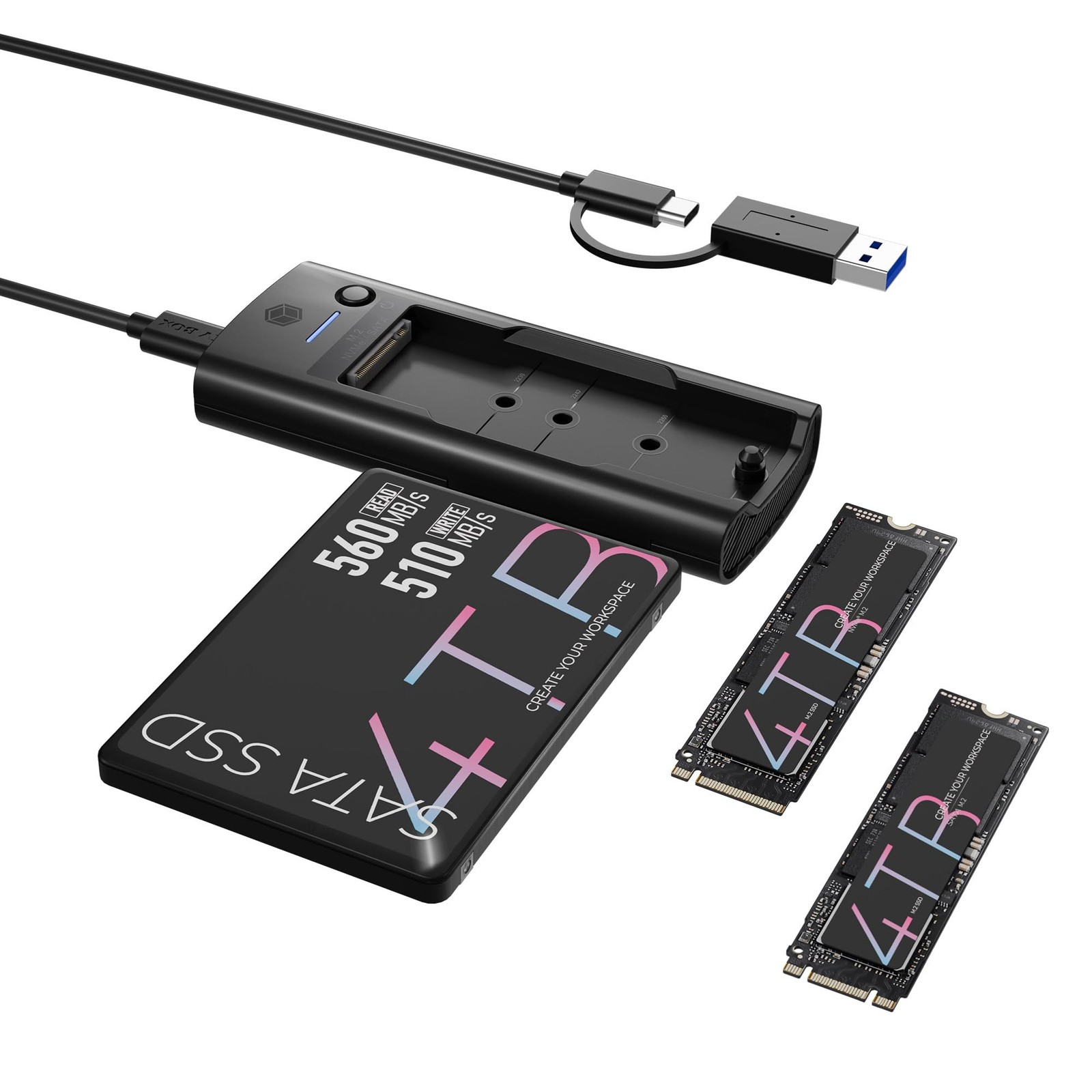 M.2 NVMe/SATA & 2.5”/3.5” Hard Drive Docking Station, ICY BOX SATA to USB Ada...