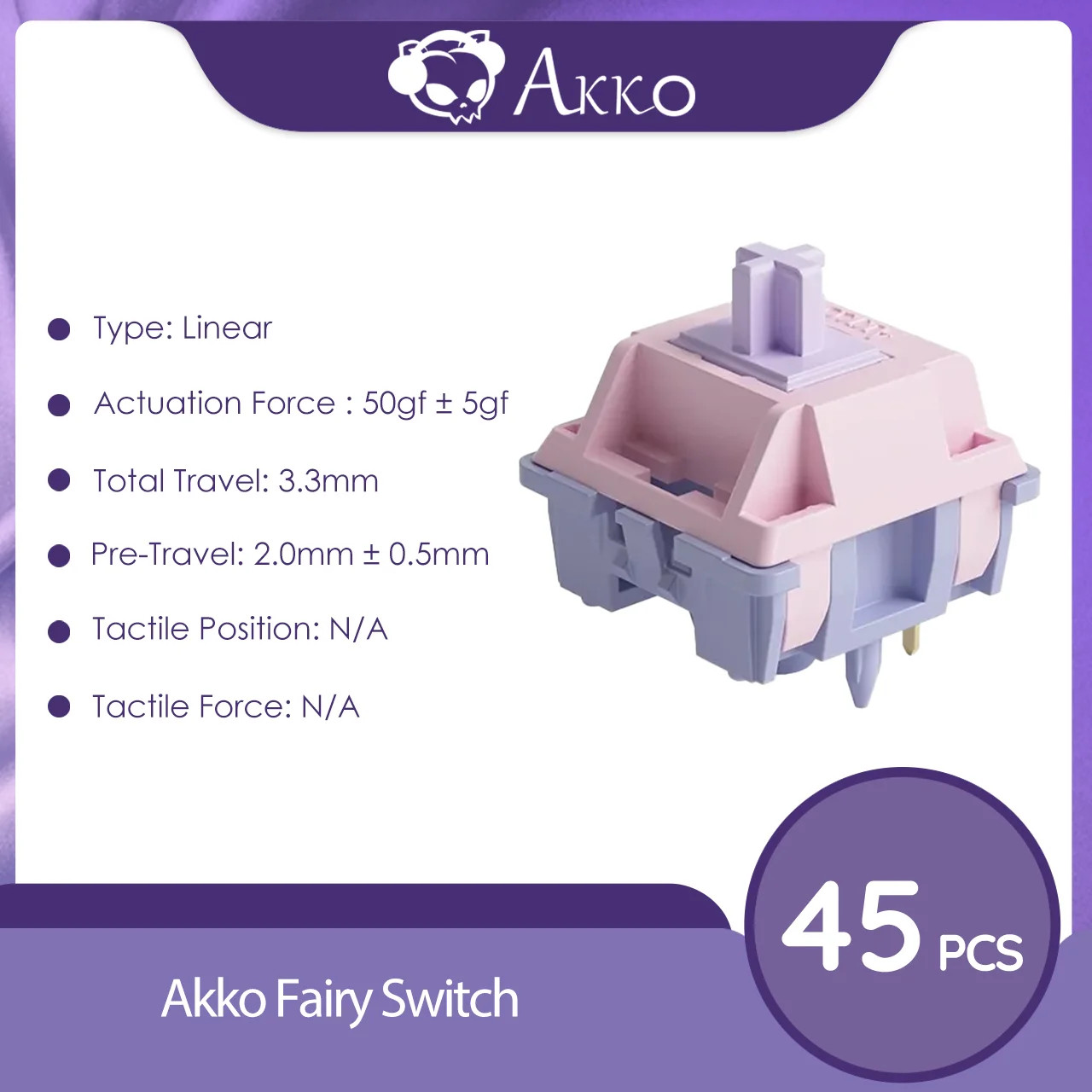 AKKO Fairy Switch 5 Pin 50gf Linear Silent Switches Mechanical Keyboard 45pcs