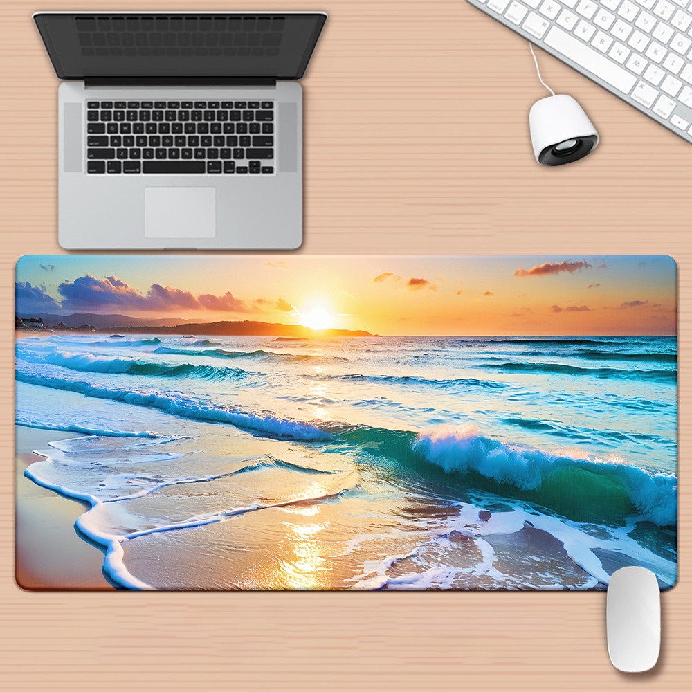 1pc Summer Beach Sunset Mousepad Printed Desk Mat with Ocean Waves & Sandy ▧