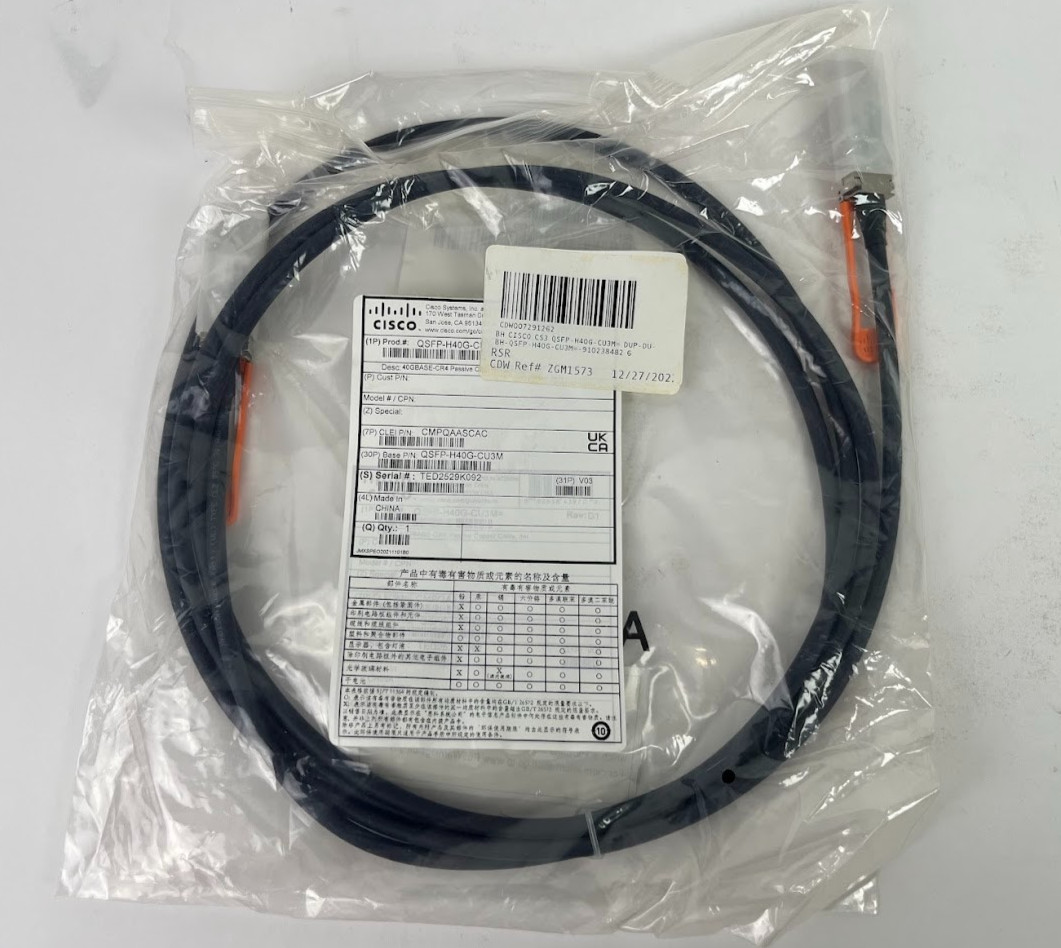 Lot Of 2 Cisco QSFP-H40G-CU3M 40G QSFP+ Direct Attach Cable 3m 10 New