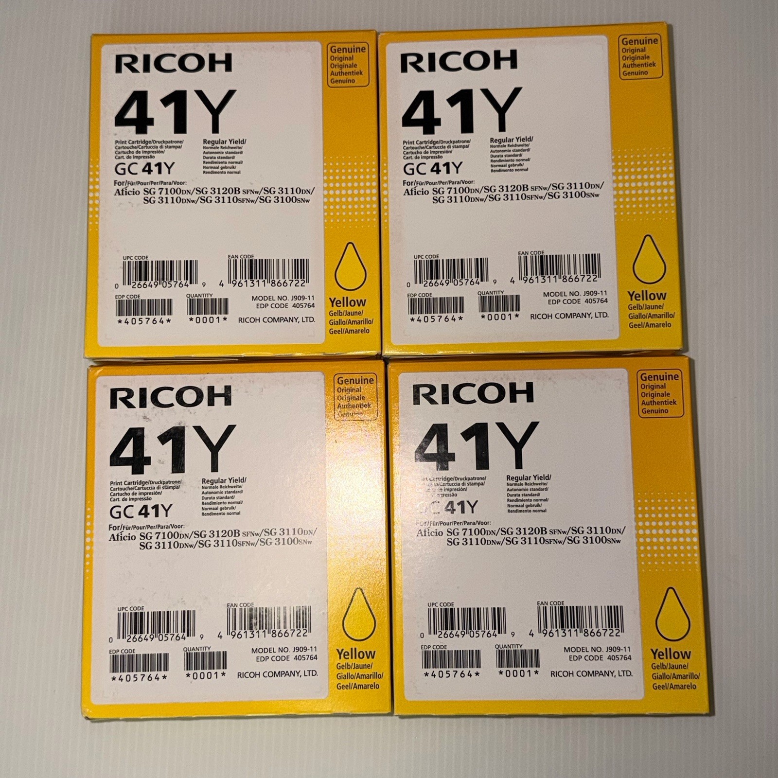 Ricoh 405764 Yellow Ink Print Cartridge Type GC 41Y Genuine Exp 2021