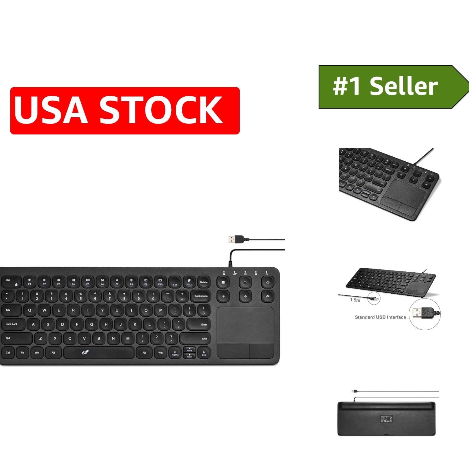 Multi-Functional 15-Inch USB Keyboard with Touchpad - Ergonomic & Slim Design