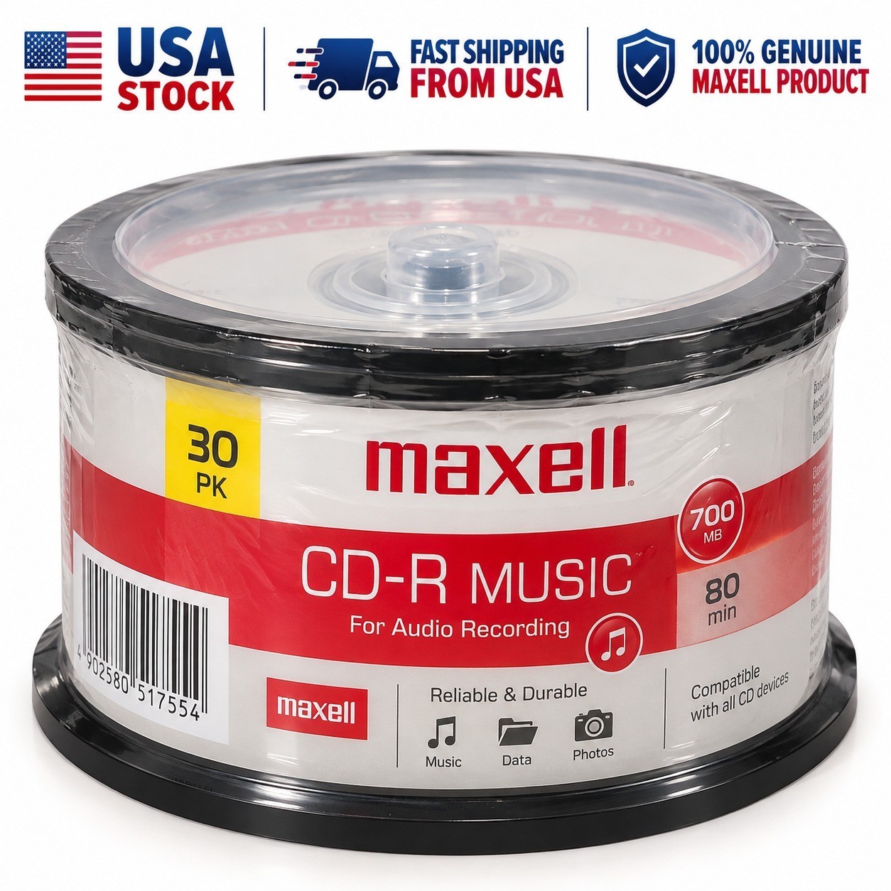 Maxell CD-R Music Gold 30 Pack 700MB 80 Min 32X Blank Recordable Audio CDs