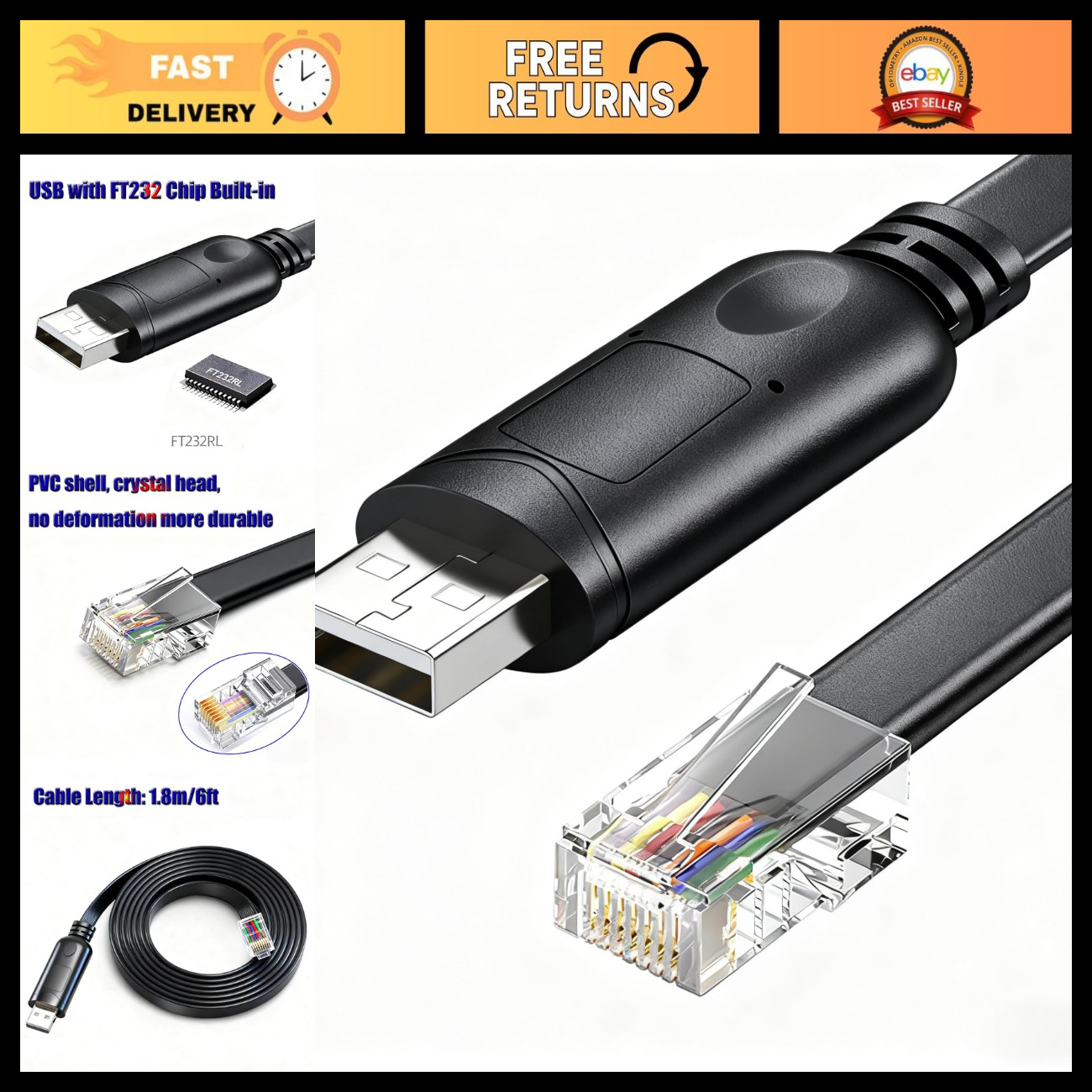 USB to RS485 Converter RJ45 Adapter Serial Cable for Smart BMS Connection, 1.8m