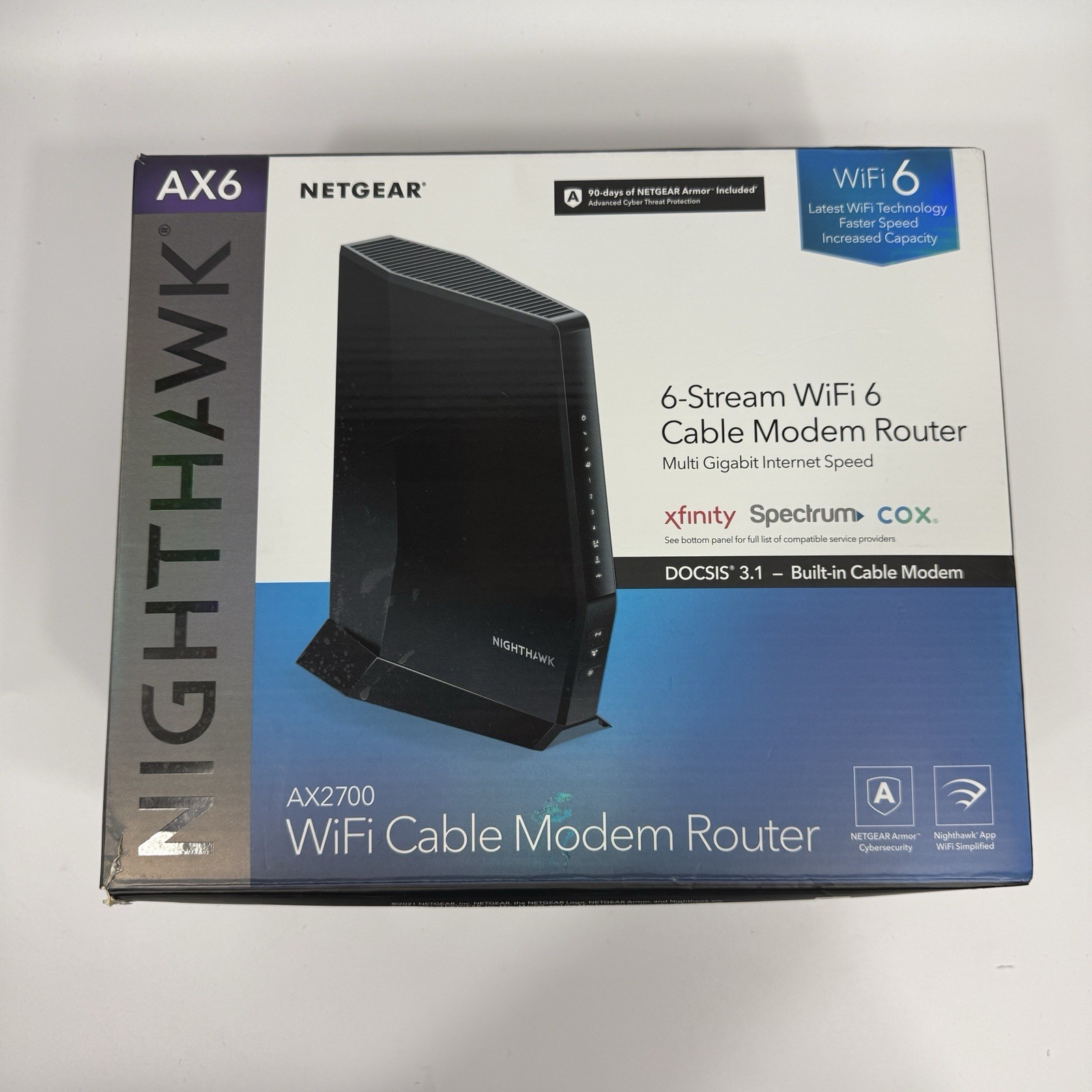 Netgear AX6 Nighthawk WiFi 6 Cable Modem Router AX2700 Black - Brand New