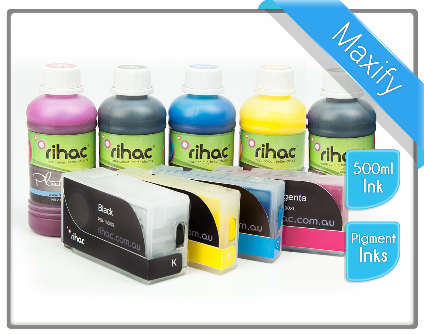 Refillable Cartridges + 500ml Ink suits Canon Maxify PGI1600 MB2360 MB2060