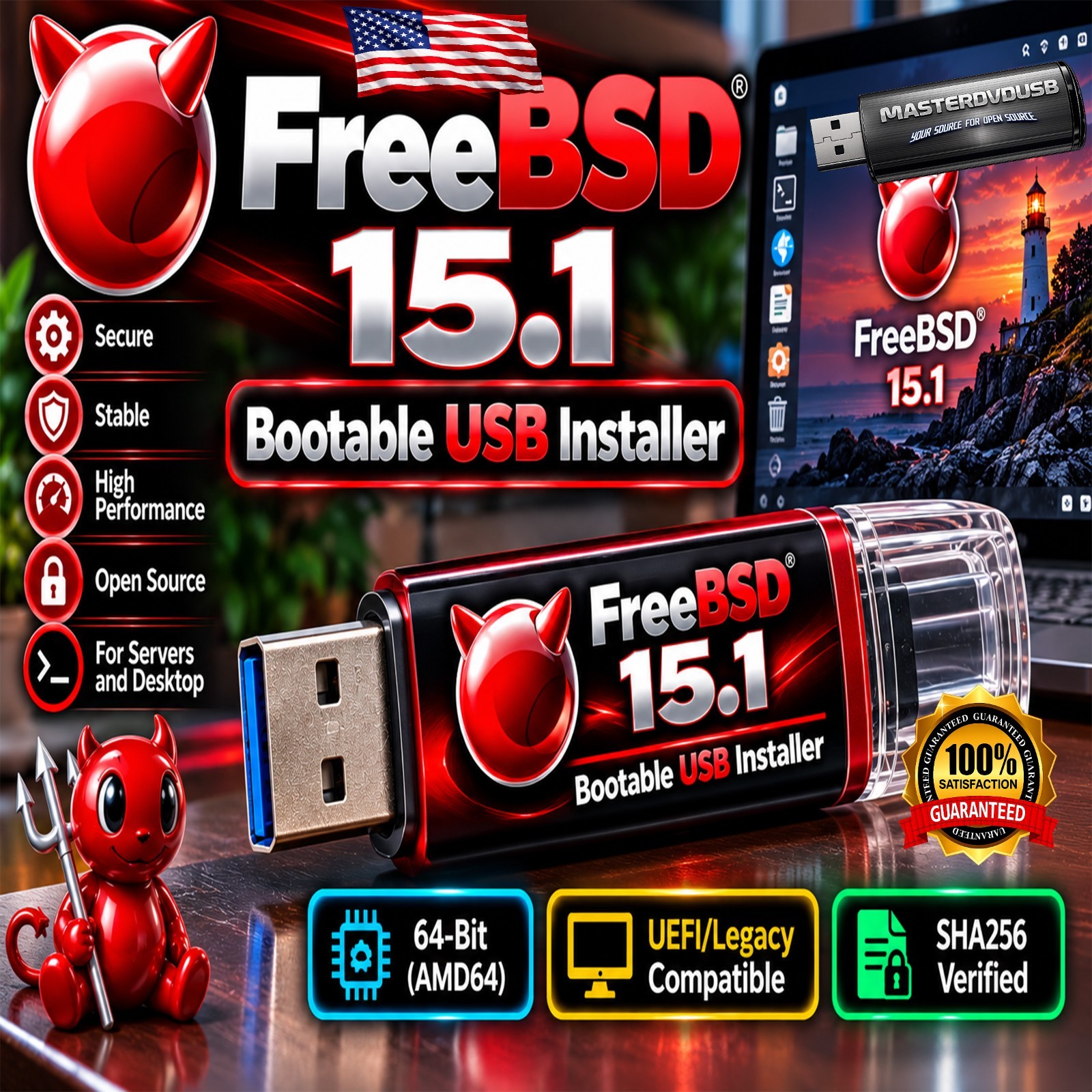 FreeBSD 15.1 Bootable USB Installer | UEFI/Legacy | 64-Bit | SHA256 Verified