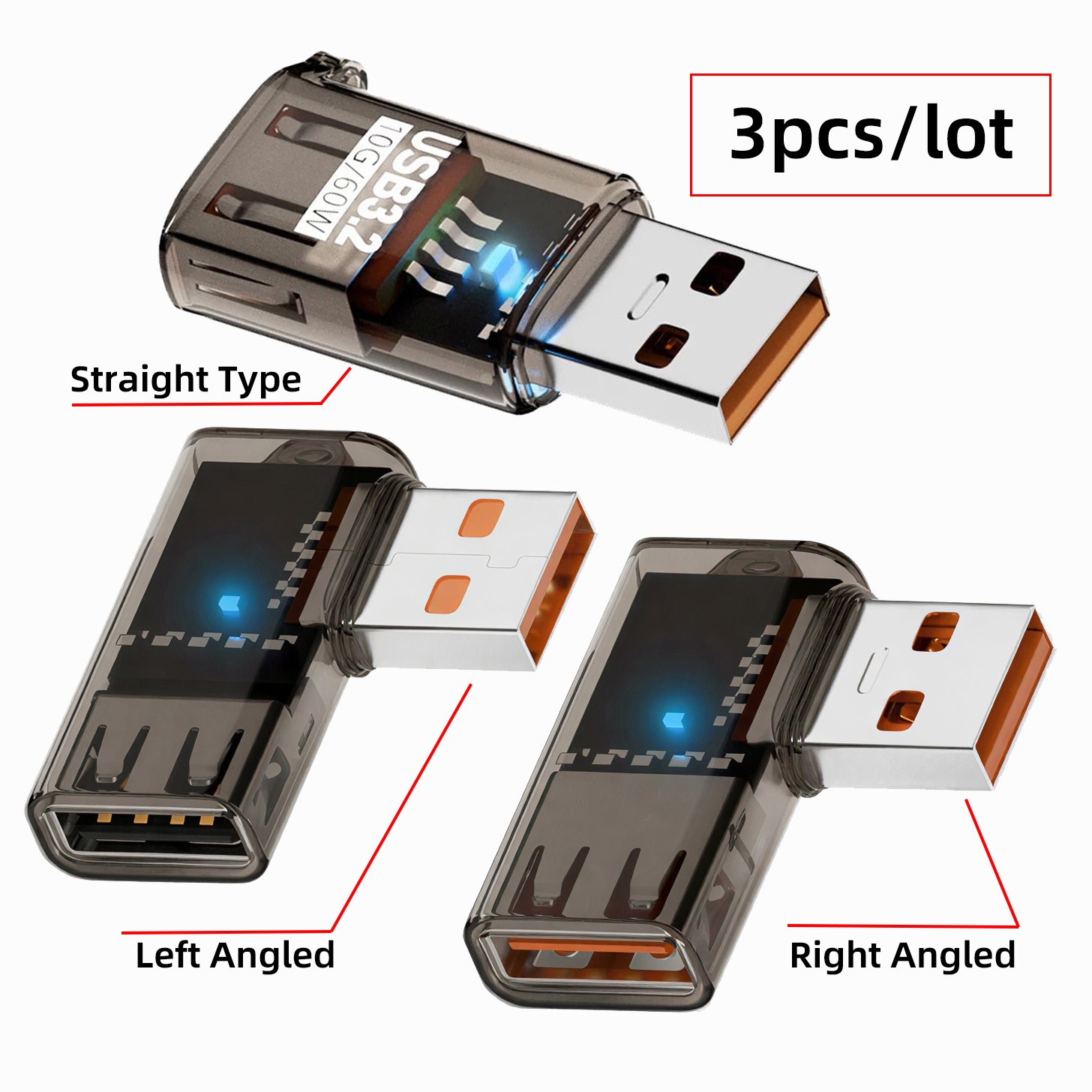 CY USB3.0 Male to Female Extension Power Data Adapter Left Right Angled 10Gbps