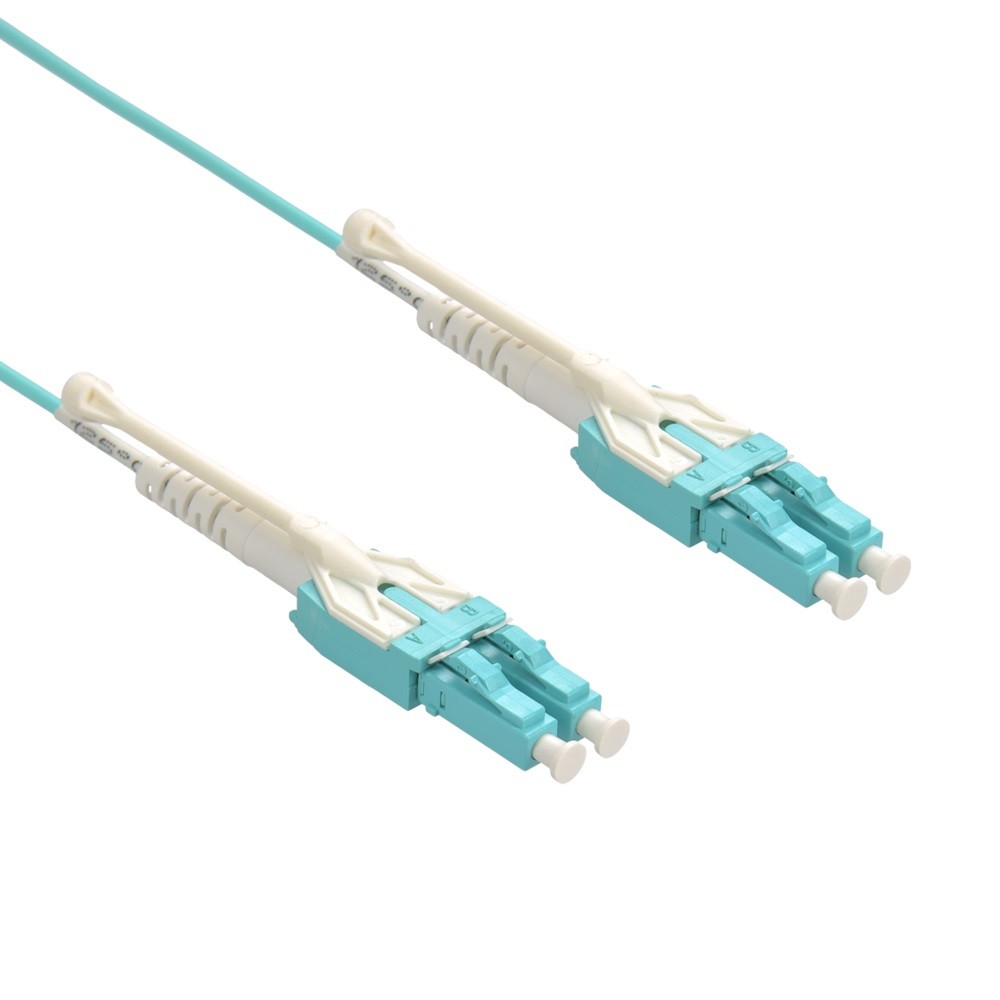 5 Pack of 10m Uniboot LC/UPC-LC/UPC OM4 Multimode Duplex Aqua Fiber Optic Patch