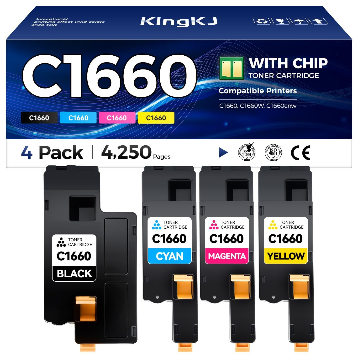 C1660 Toner Cartridge Set 4-Pack Replacement for Dell 4G9HP DWGCP V3W4C V53F6