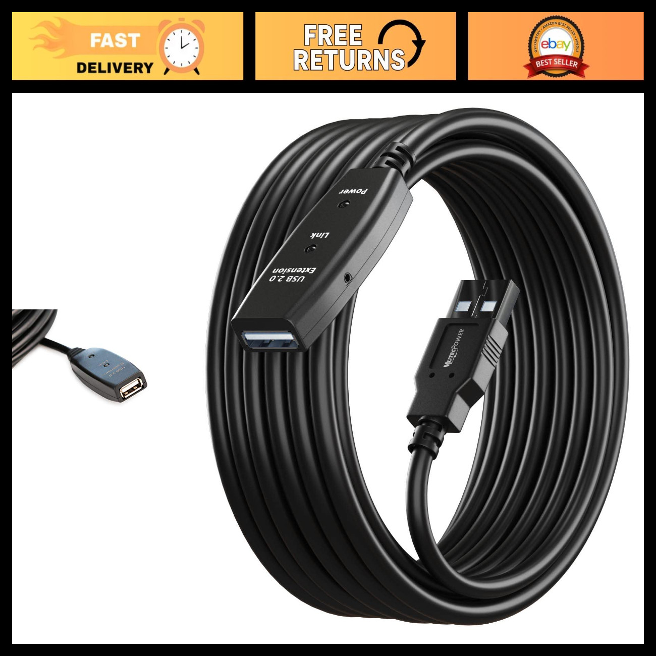 32ft Active USB 2.0 Extension Cable Male to Female with Signal Booster - 10m Rep