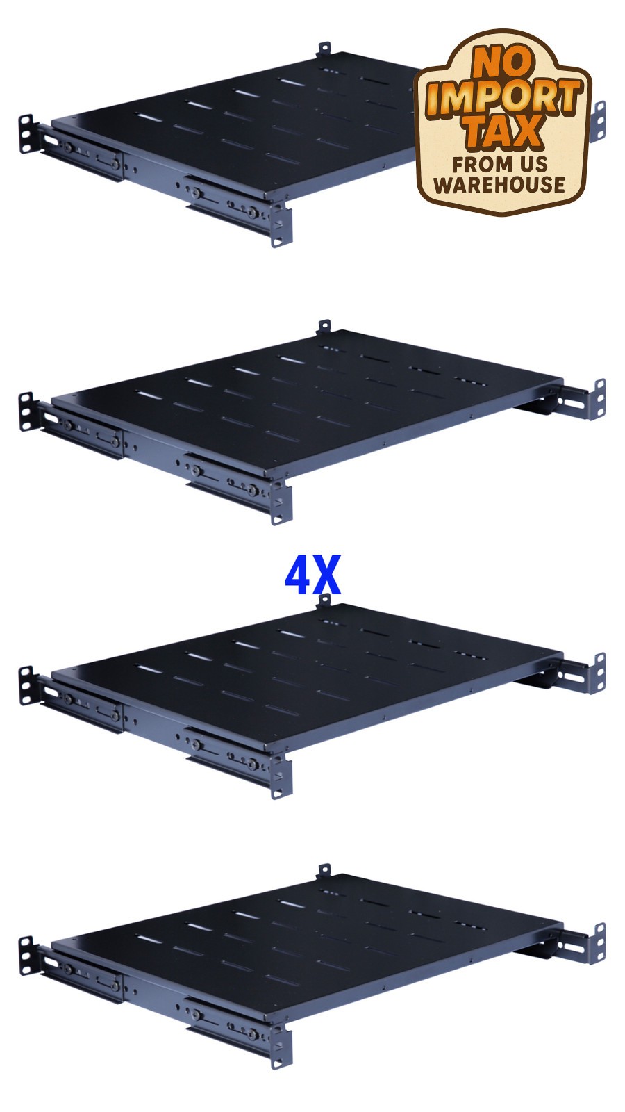 4Pcs Fixed Rack Server Shelf 1U 19'' Shelves Rack Mount Adjustable 14"-20" Depth
