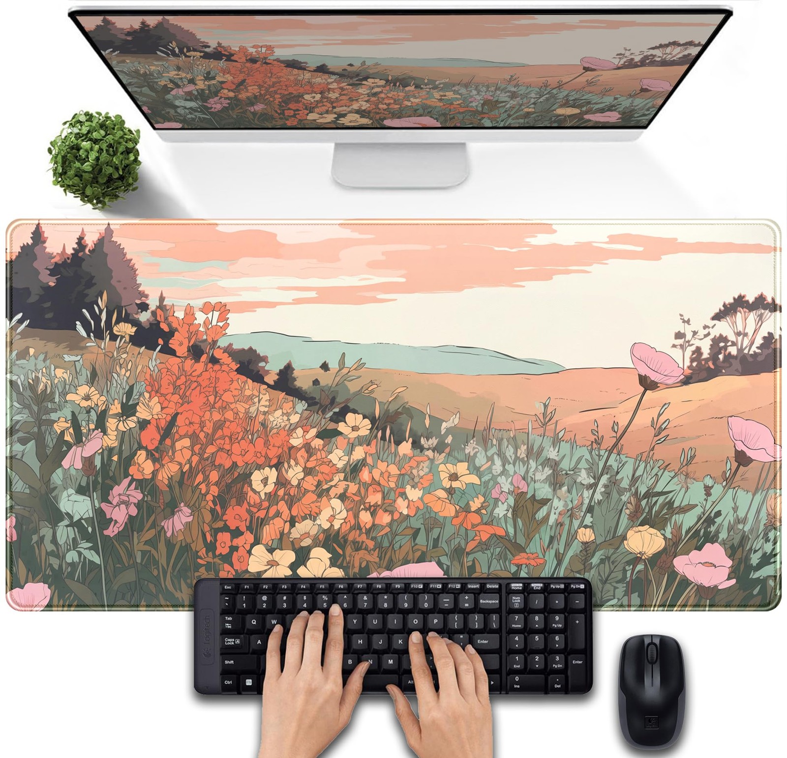 Desk Mouse Pad Large Desk Mat Botanical Flowers Mouse Mat Gaming, Extended Fl...