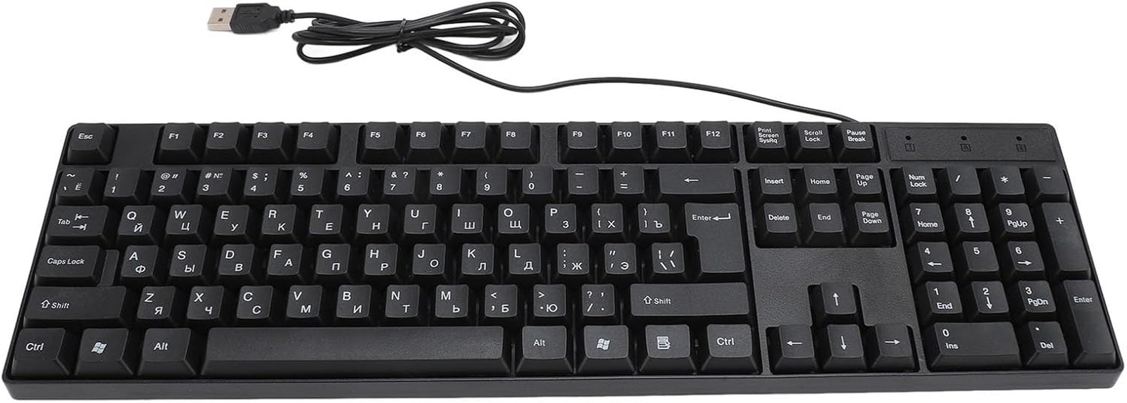 USB Wired Minority Language Keyboard, 104 Keys Russian/English, Ergonomic Plug &