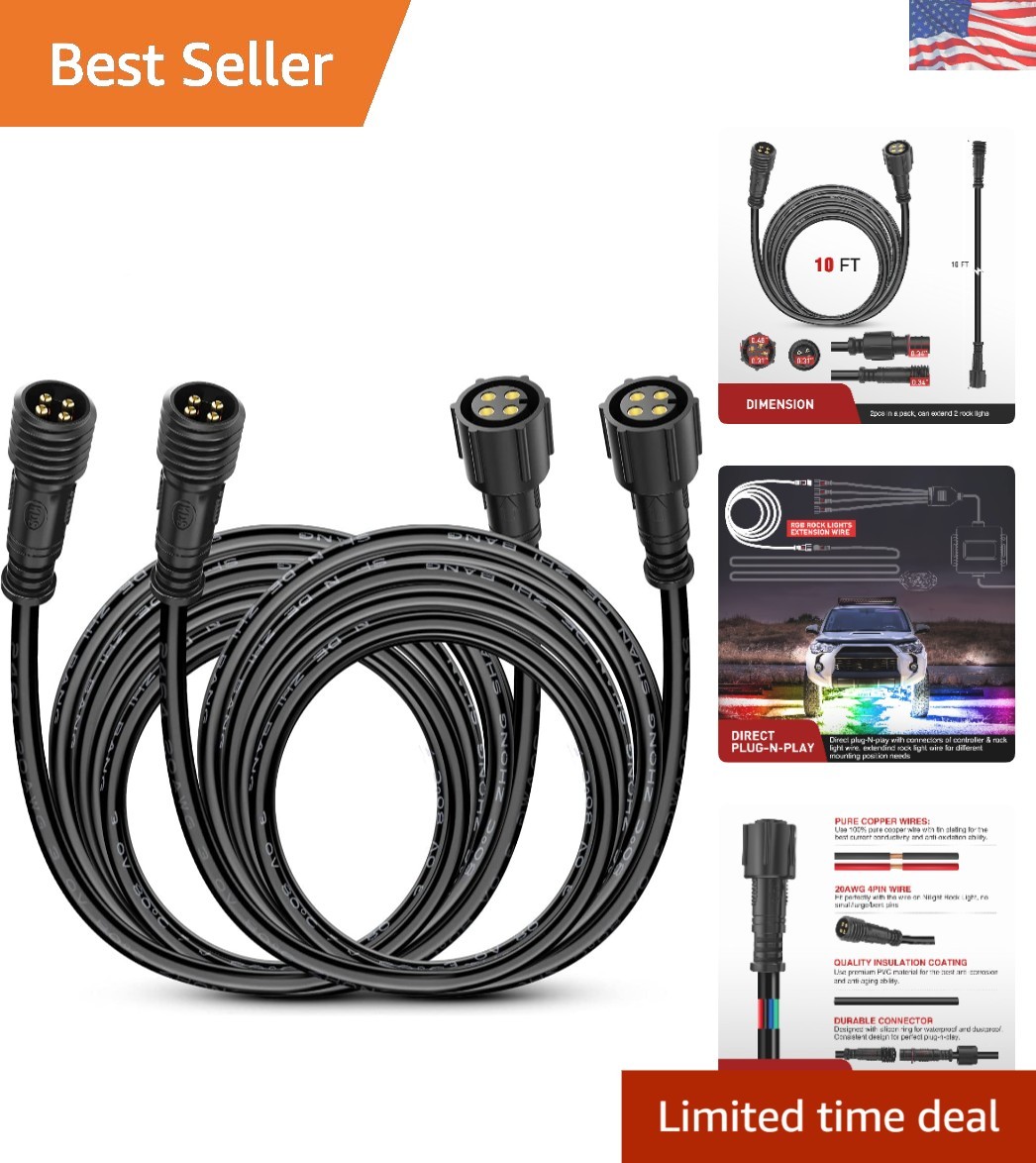 10FT RGB 4 Pin Extension Cable for Multi-Color Underglow Lighting Kits