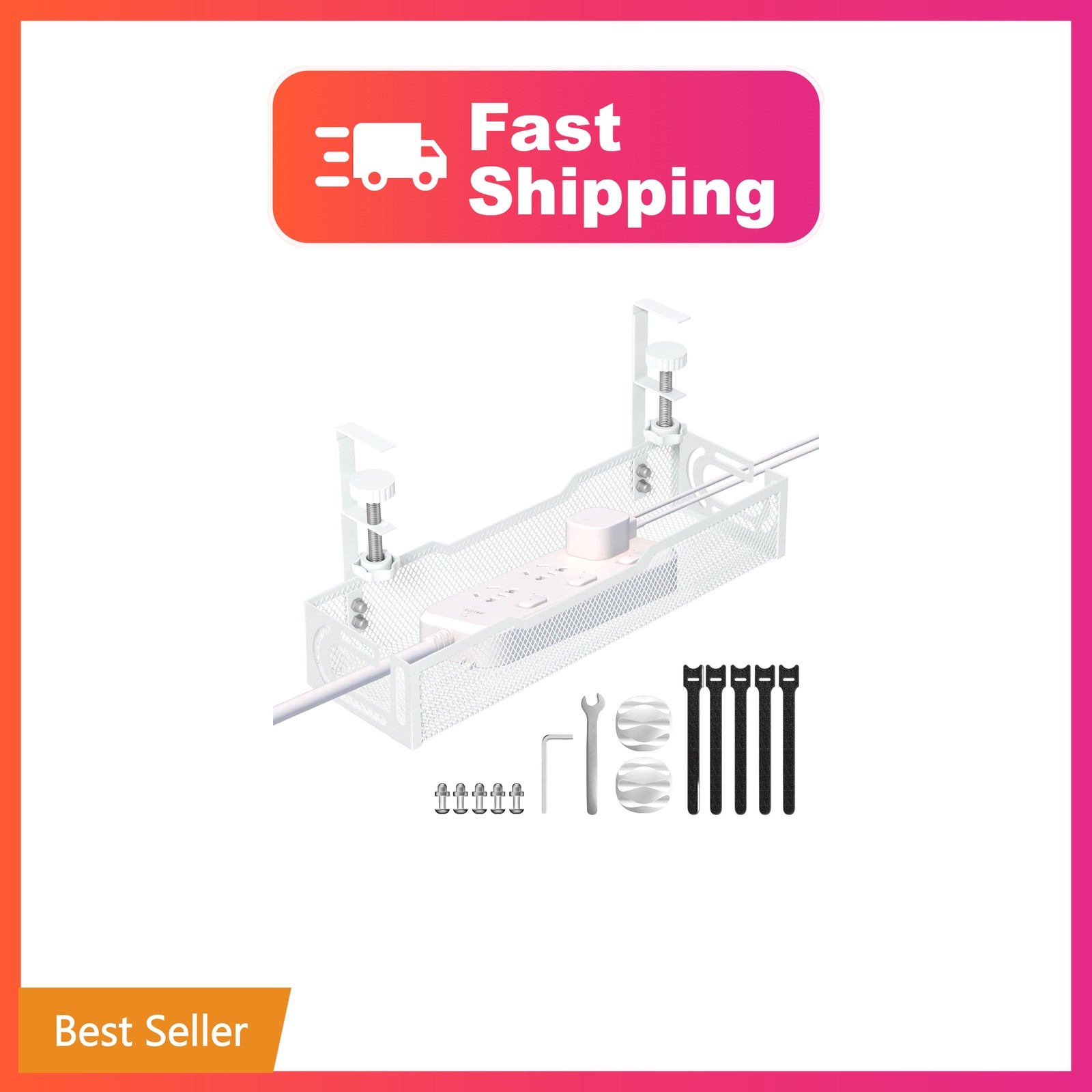 Under Desk Cable Management Tray, No Drill Mesh Cable Tray Cord Organizer | W...
