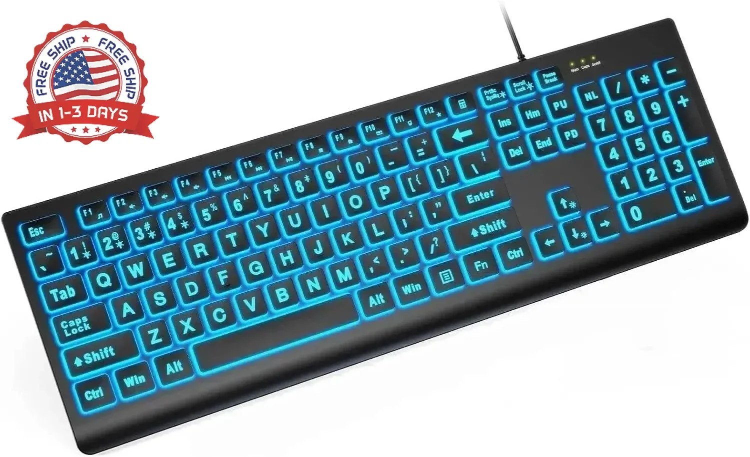 K11PRO Large Print Backlit Keyboard, 3X Larger Font Wired USB Lighted Computer K