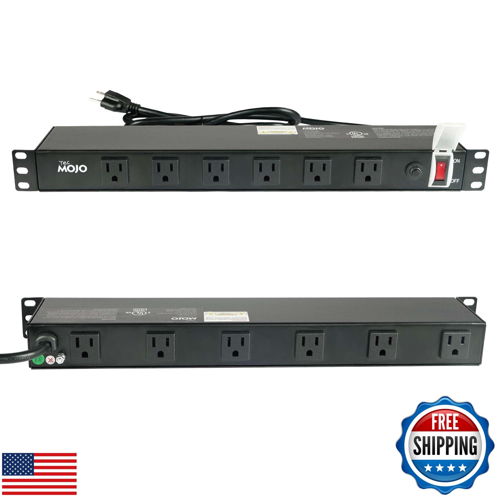Tecmojo 1U Rackmount Network-Grade PDU Power Strip, 12 Wide-Spaced Right Angl