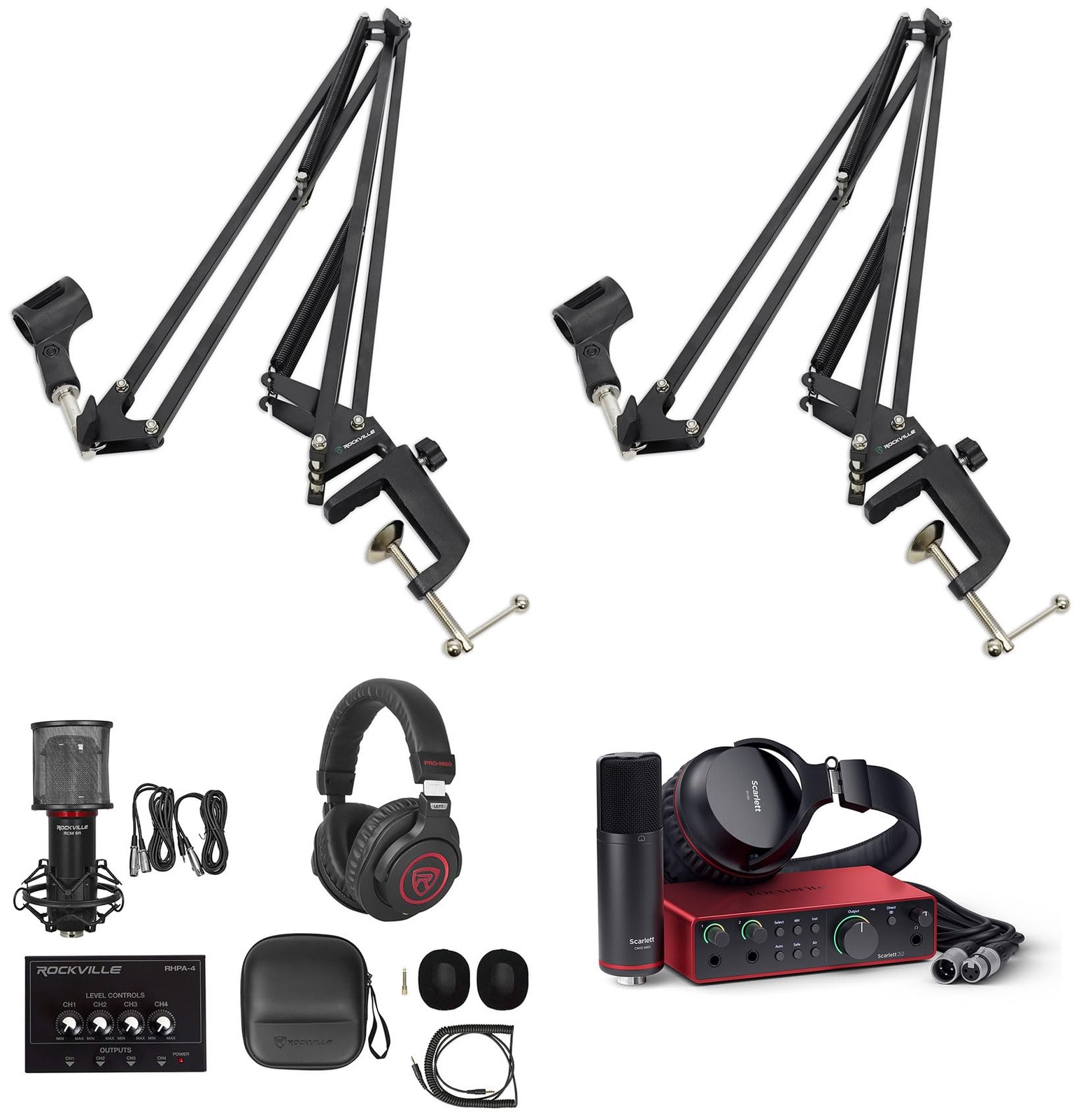 2-Person Podcast Recording Kit w/Scarlett 2i2 Studio 4th Gen Interface+Boom Arms