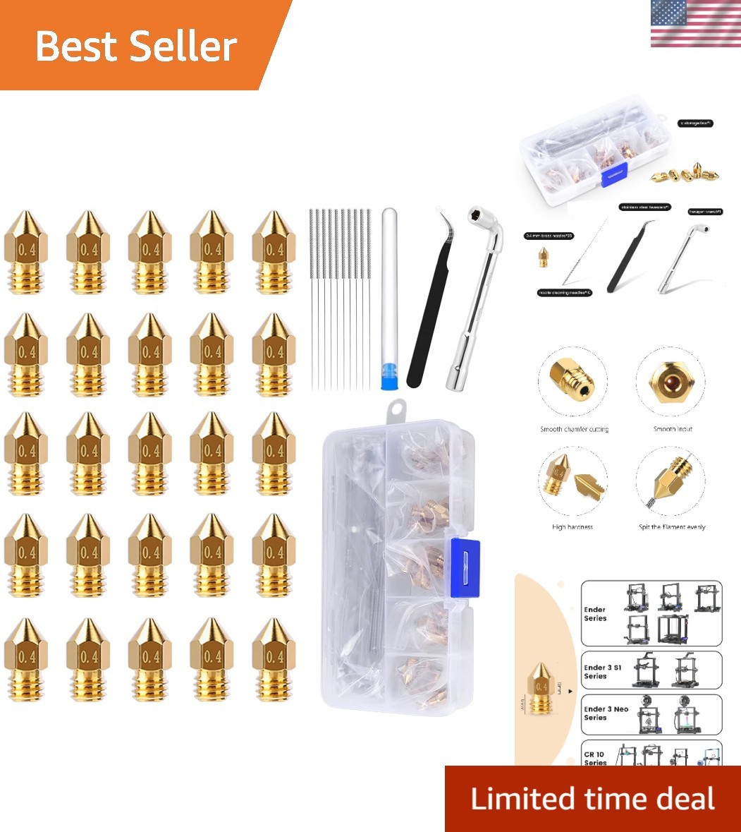 High Precision 25PCS 0.4MM Nozzles for 3D Printers - Storage Box Included