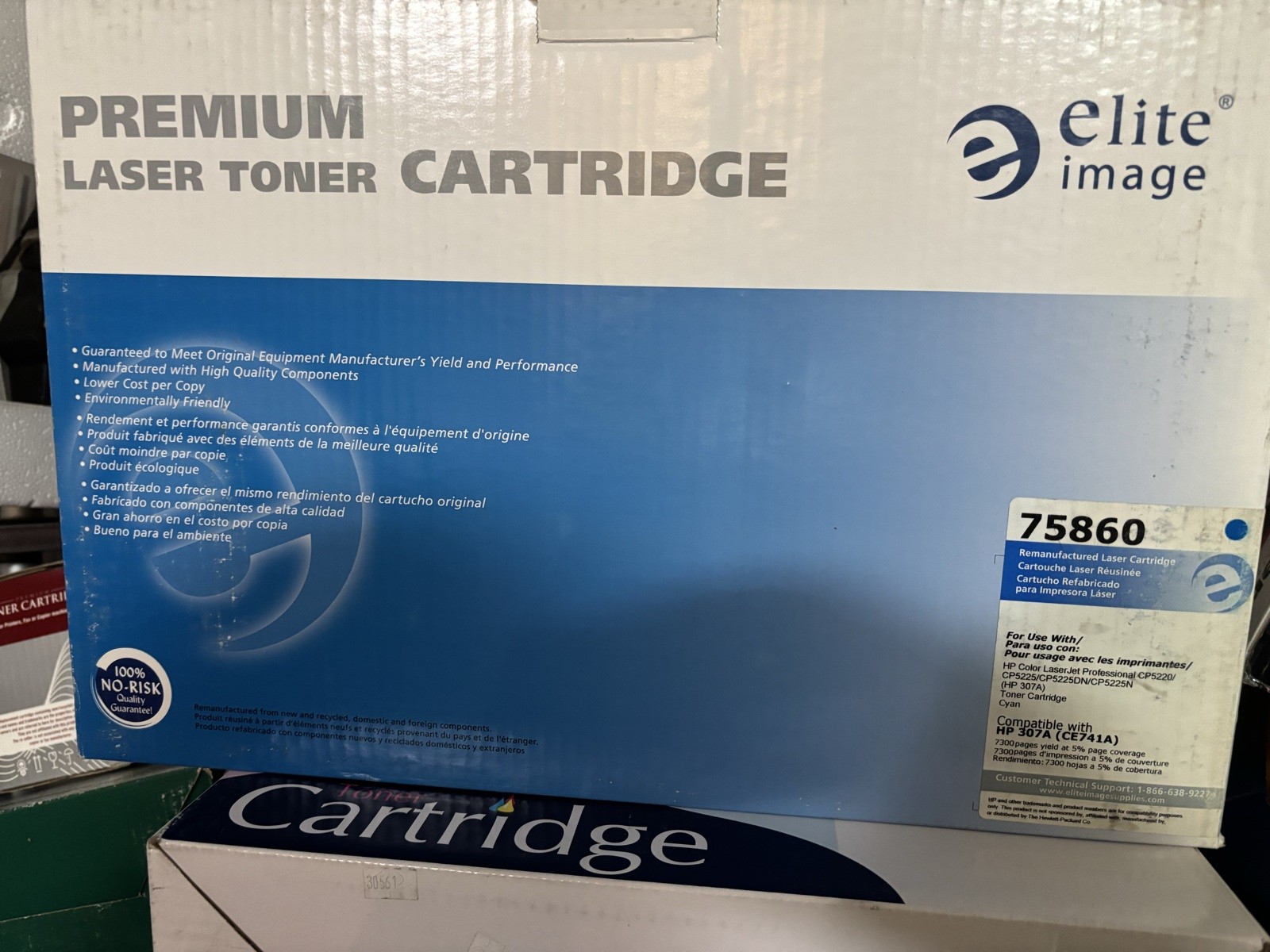 Elite Image 75860 Compatible Toner HP 307A CE741A Cyan CP5225 CP5220