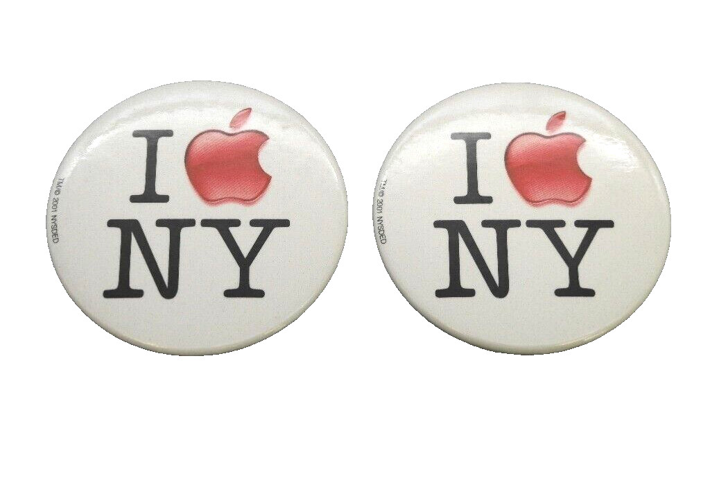 Lot of Two 2001 Apple Computer "I Apple NY" Pinback Button Macworld New York