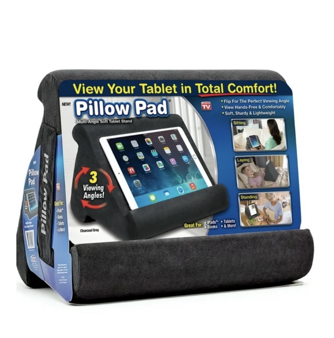 Ontel Pillow Pad Multi Angles Soft Tablet Stand Gray Grey Deluxe