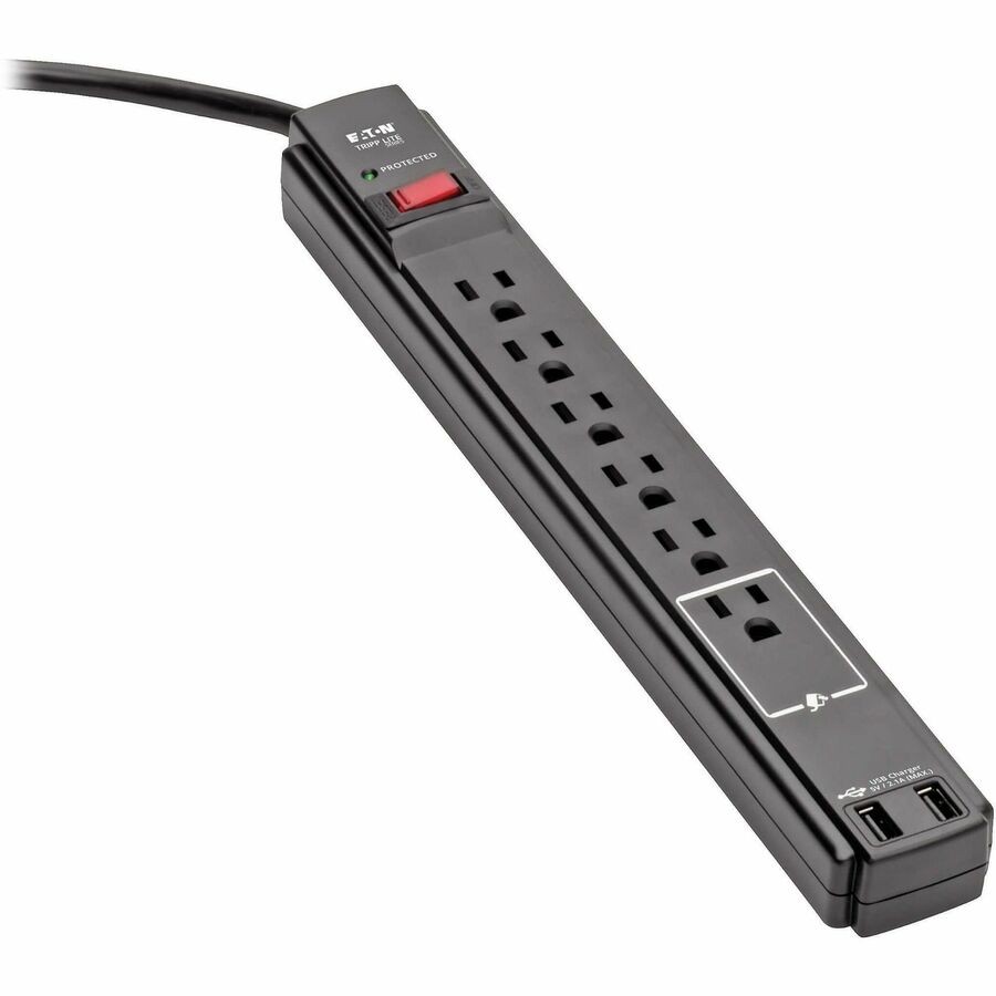 Tripp Lite Protect It 6 Outlet 2 USB Surge Protector 990 J Black TLP606USBB