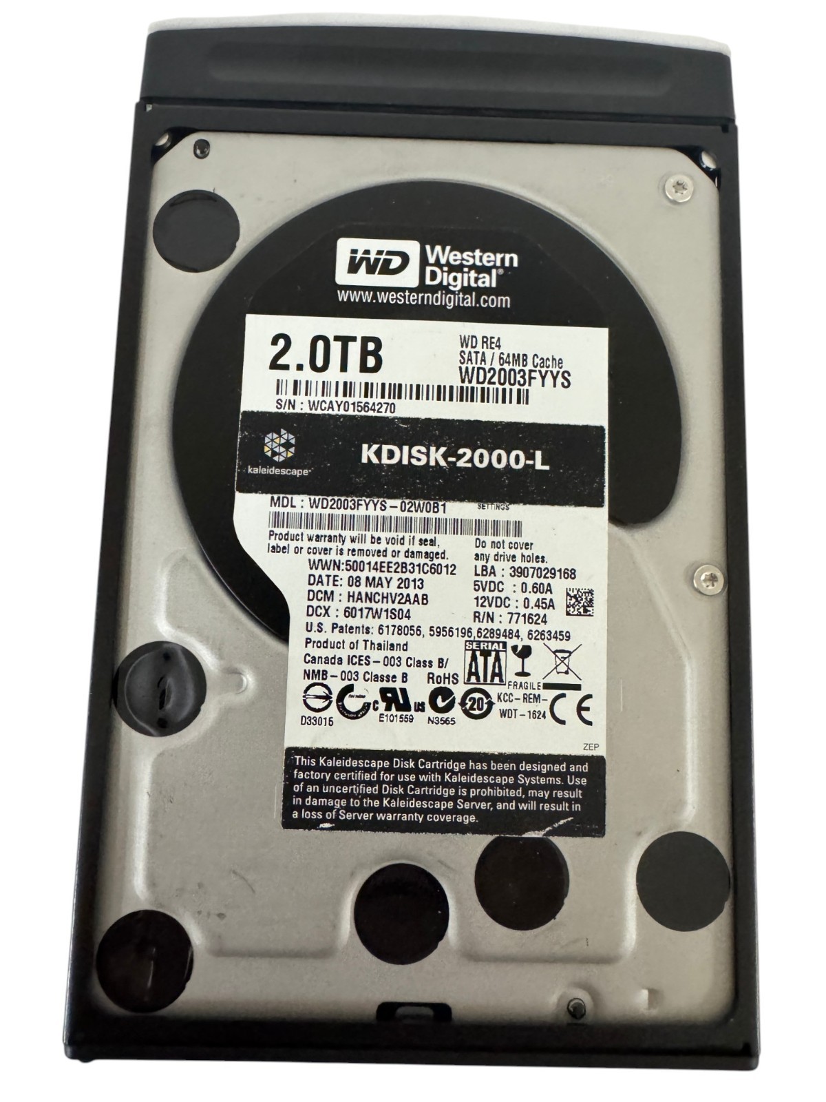 WESTERN DIGITAL KDISK-2000-L 2.0TB WD RE4 SATA/64MB CACHE HARD DRIVE PREOWNED