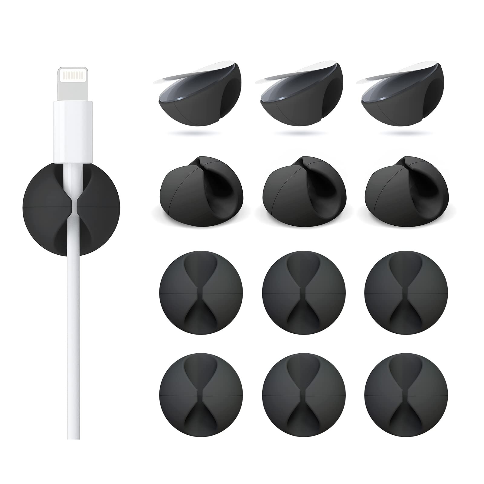 12 Pack Cable Clips, Adhesive Cord Organizer Holder for Desk Black