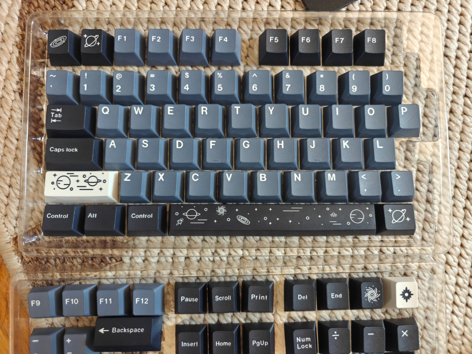 Blue grey with black and white Space themed cherry keycaps set
