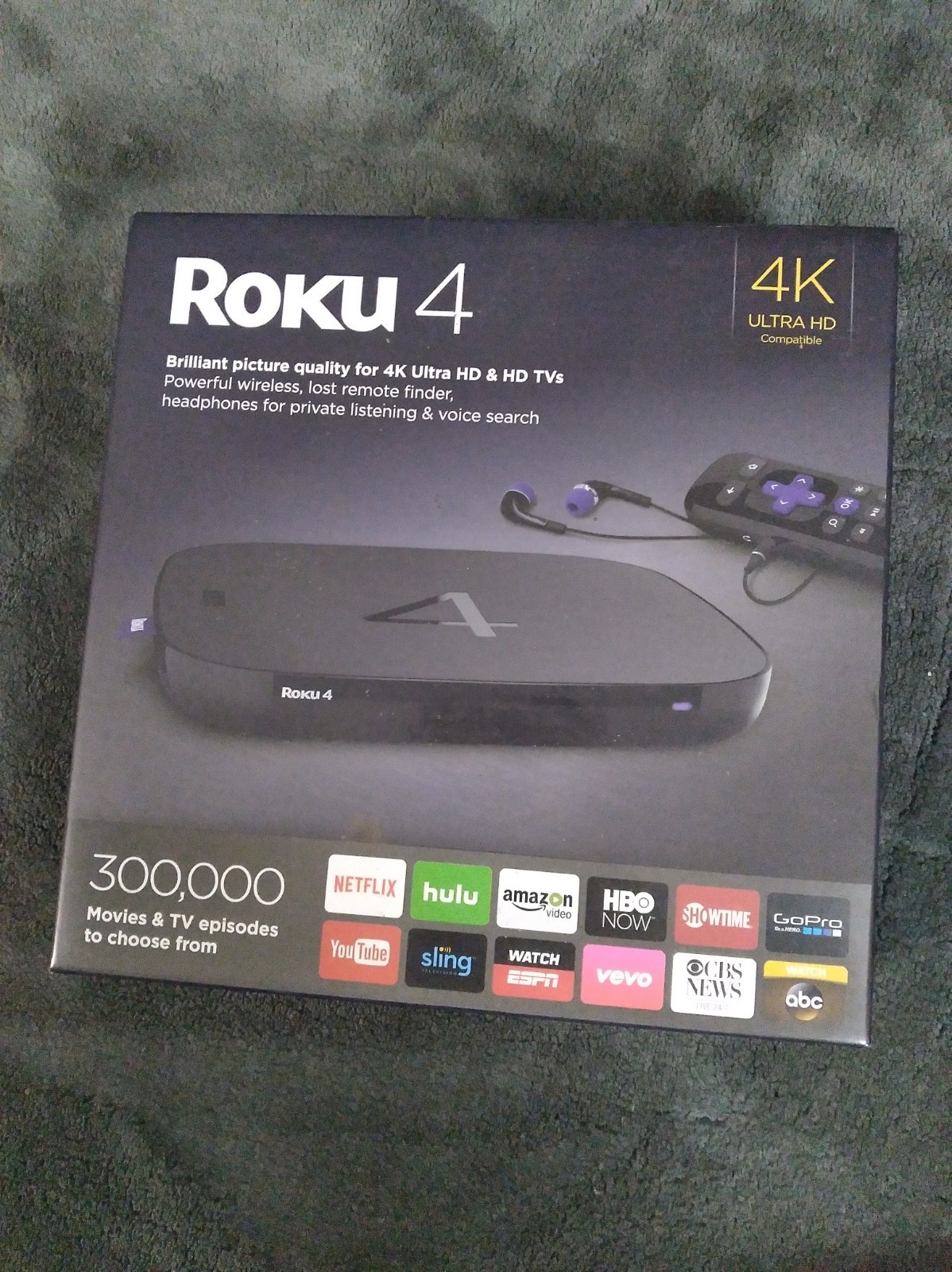Roku 4 #4400R 4K UHD Streaming Media Player - Tested - W/ Original Box 