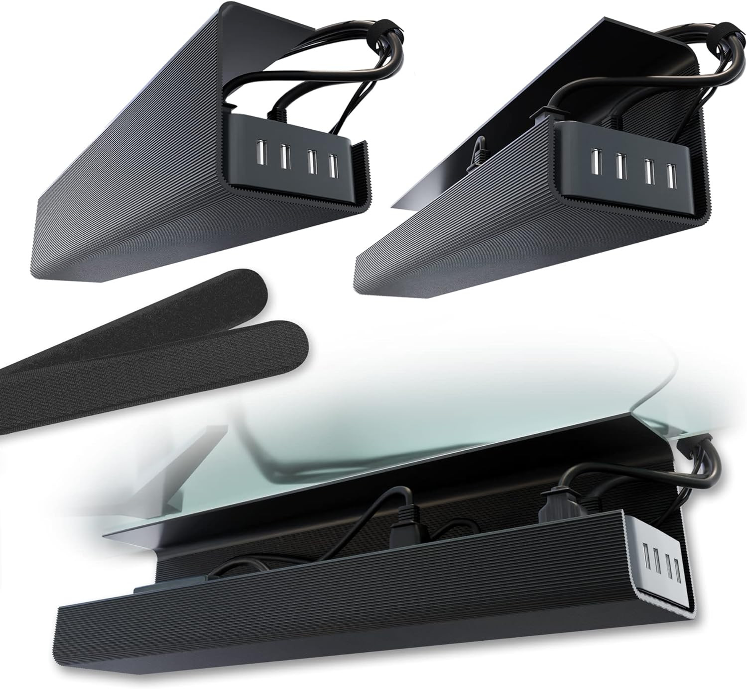 2 Pack Under Desk Cable Management Tray No Screw Self Adhesive Black