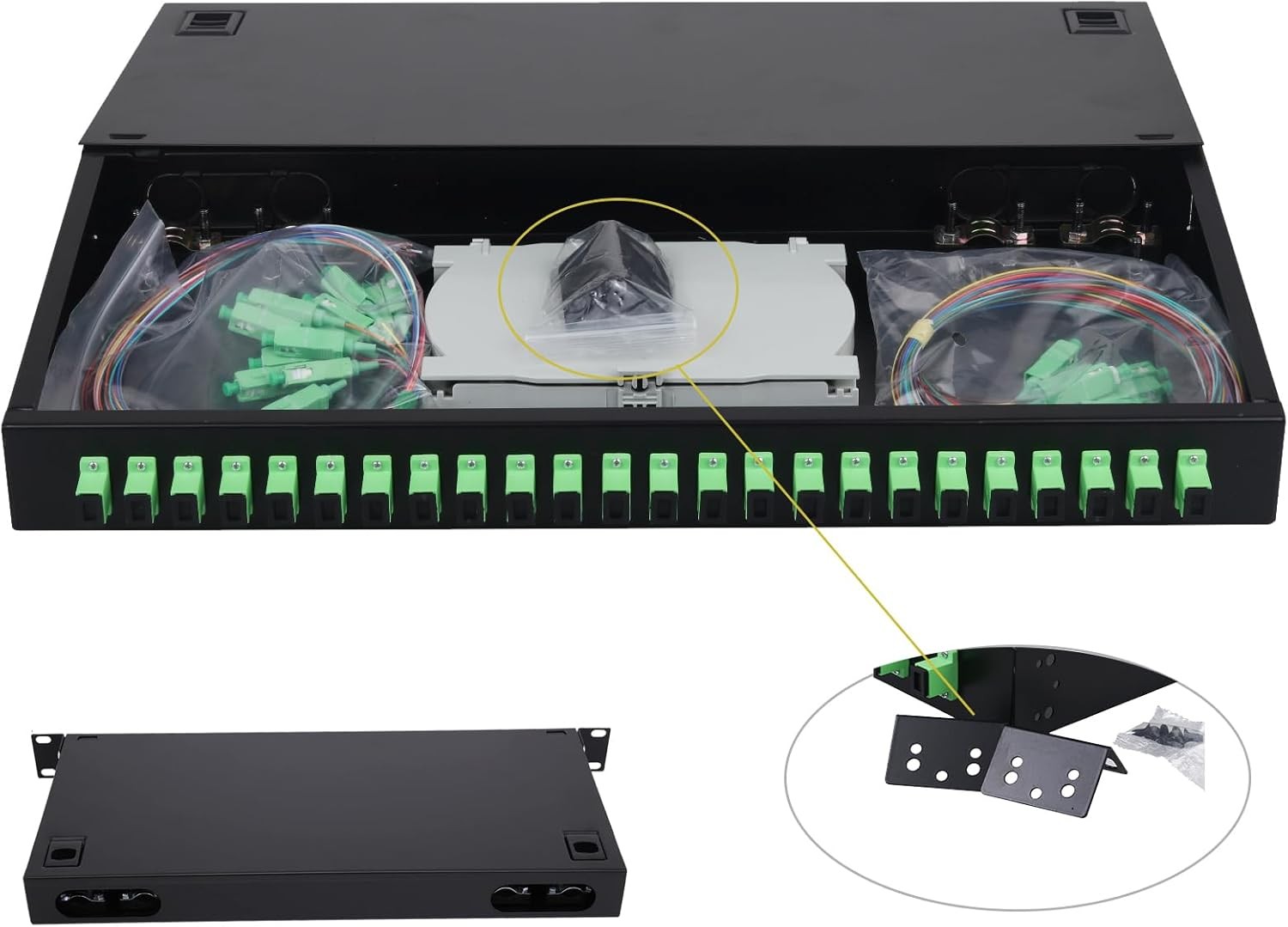2 Packs 24 Singlemode 24 Port SC-APC Rack Mount Enclosure Box & Splice Black 