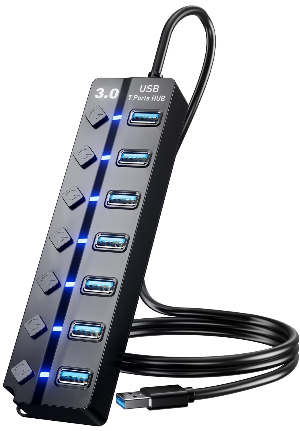 USB 3.0 Hub, PANPEO 7-Port USB Data Hub Splitter with 3ft Long Cable USB Extensi