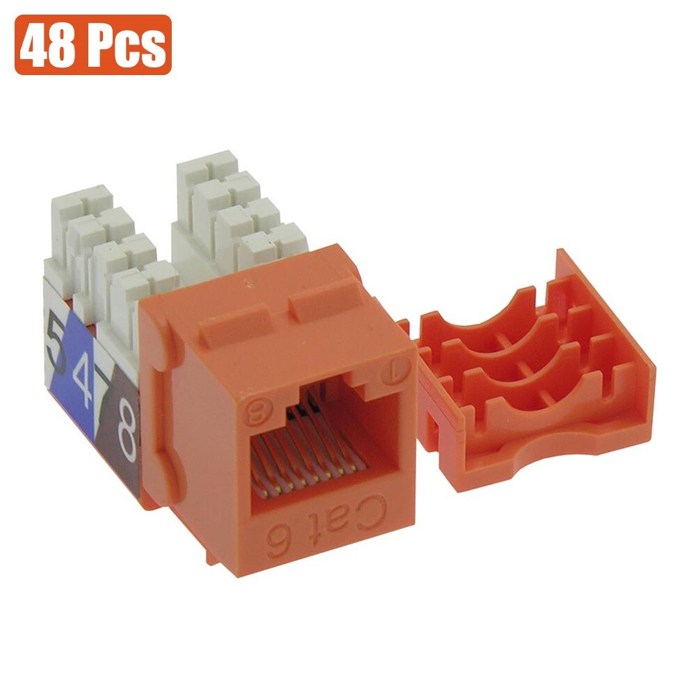 48Pcs Cat6 RJ45 Network LAN Ethernet Keystone Jack 110 Punch Down Snap-In Orange